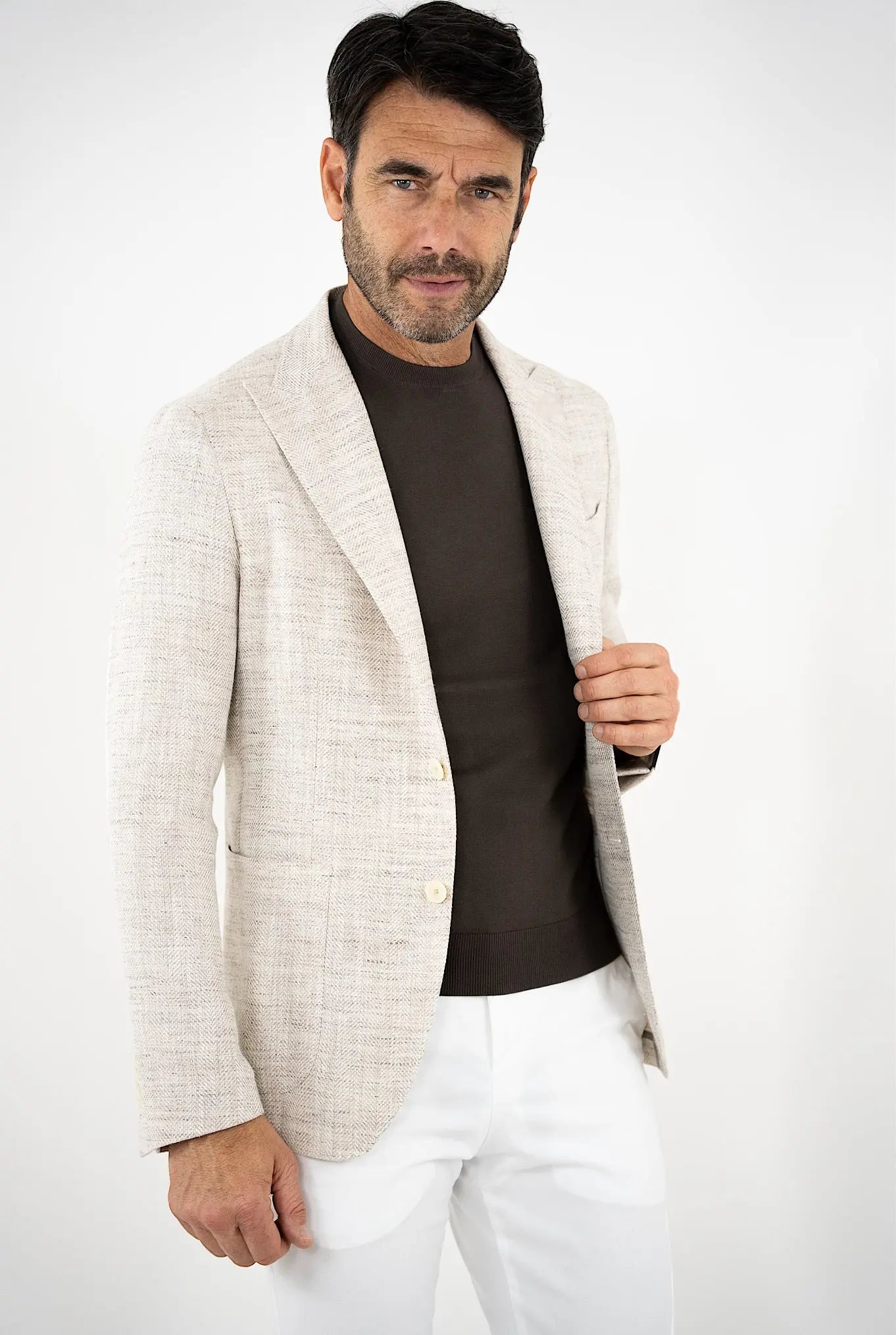 TAGLIATORE Giacca Spigata Lino Seta Cotone Beige Mèlange - Guarino Store