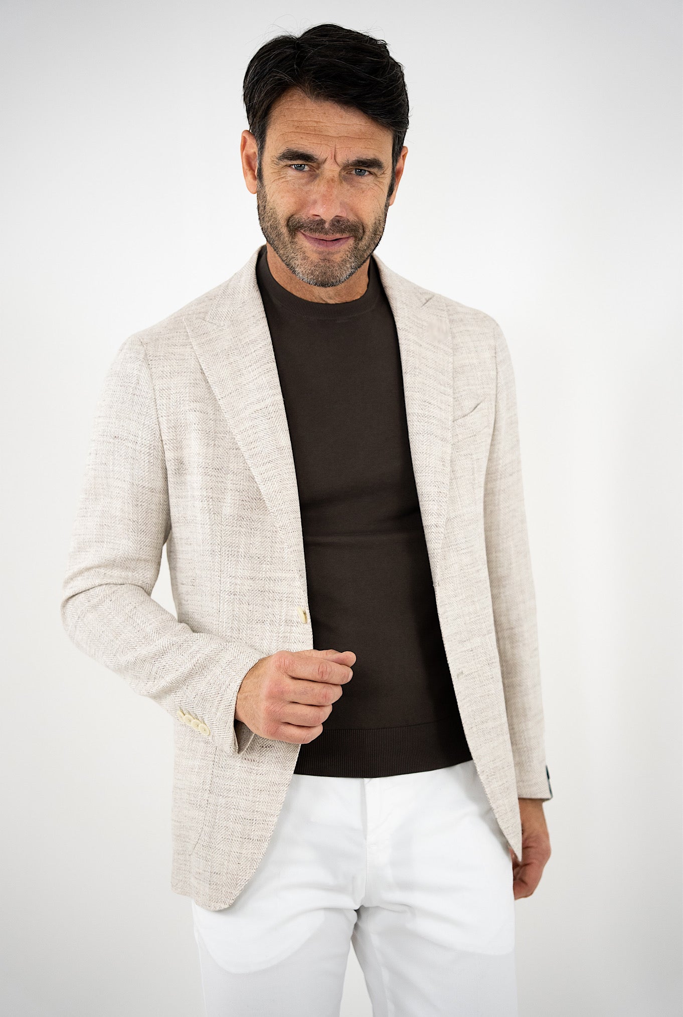 TAGLIATORE Giacca Spigata Lino Seta Cotone Beige Mèlange - Guarino Store