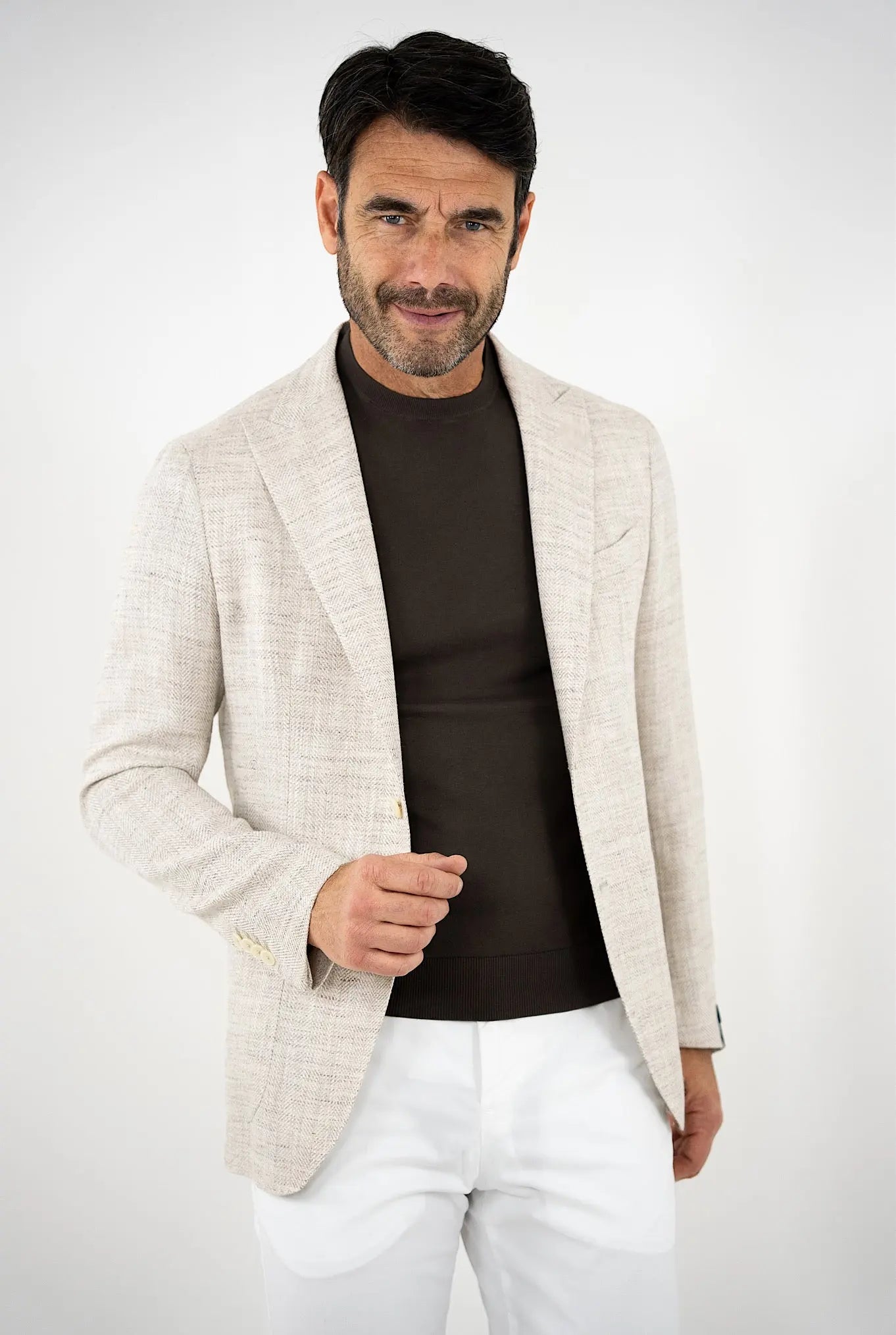 TAGLIATORE Giacca Spigata Lino Seta Cotone Beige Mèlange - Guarino Store