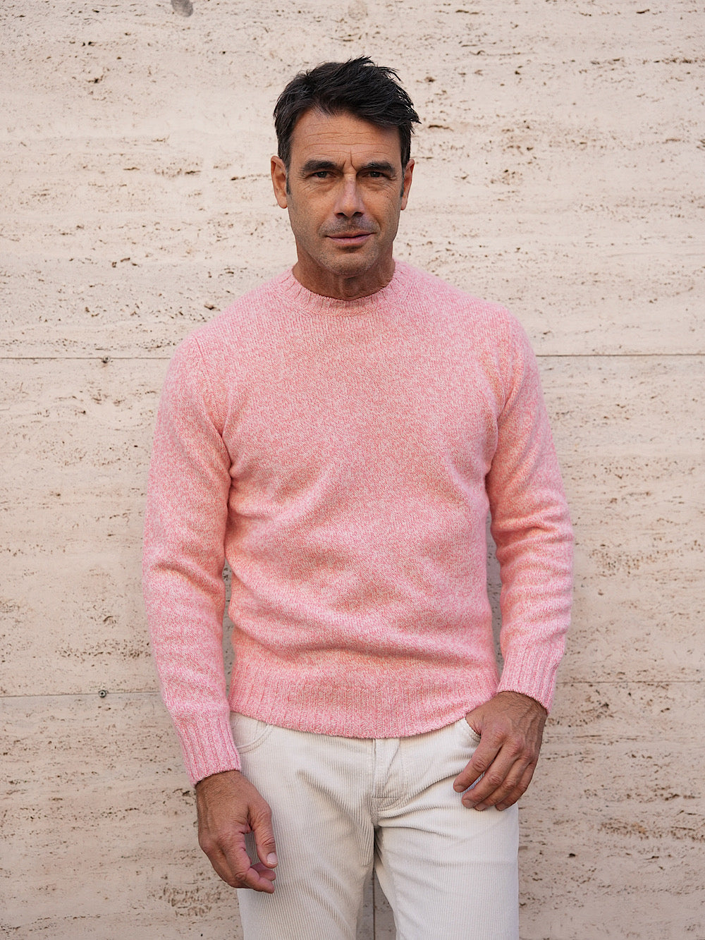 Girocollo Lana Cashmere rosa mélange - Guarino Store