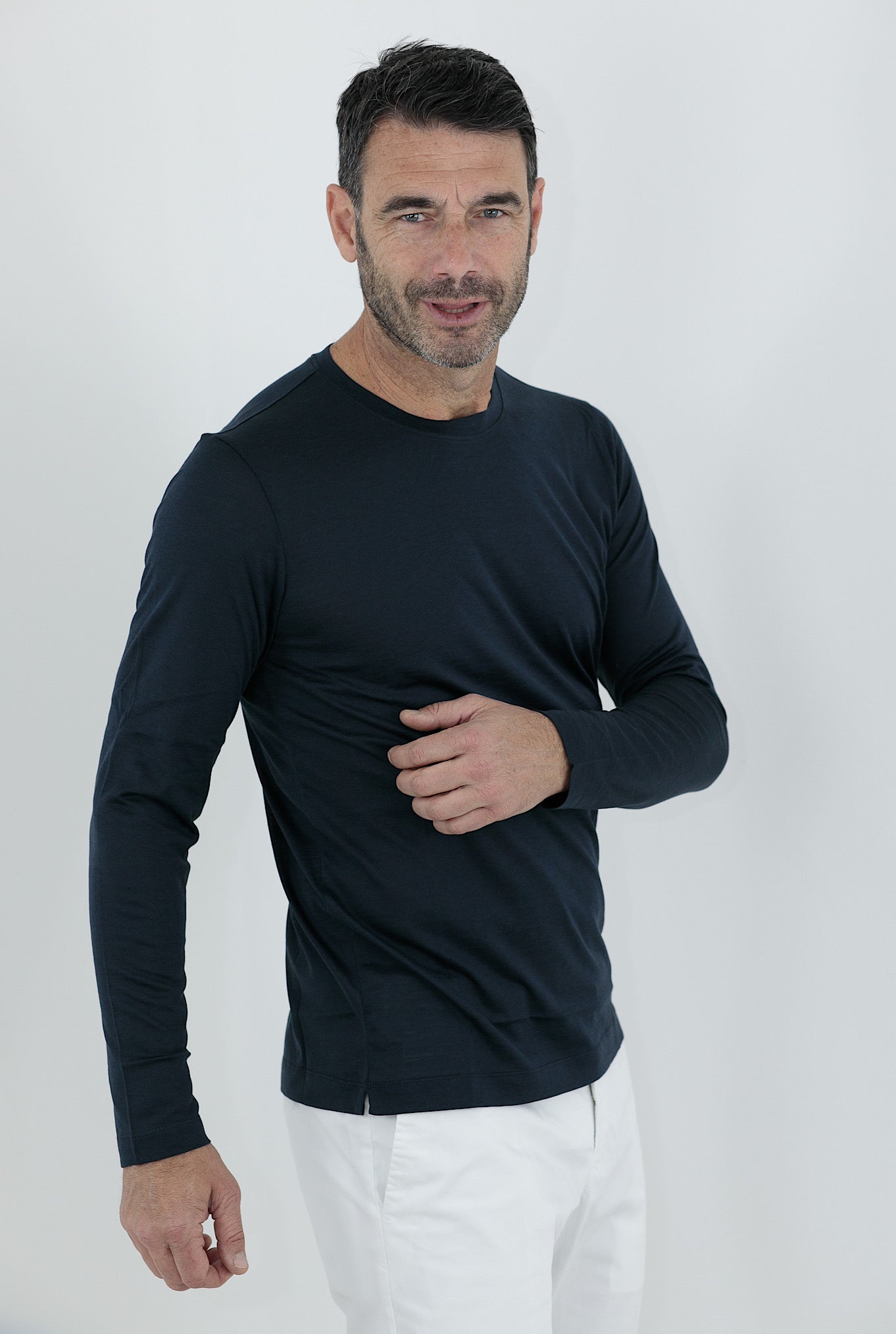 MARCO PESCAROLO T-Shirt Manica Lunga Seta Cotone Blu - Guarino Store