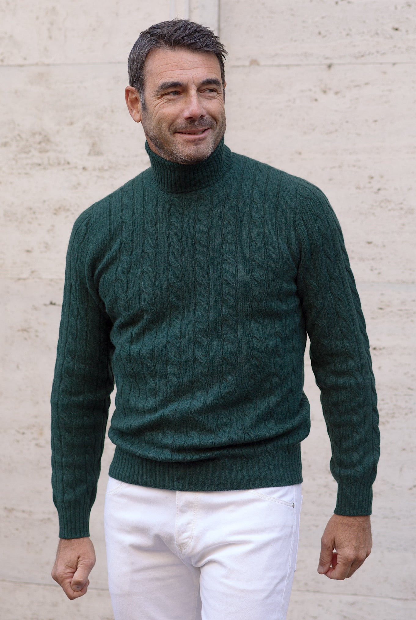 GUARINO Cable Turtleneck in Green Cashmere