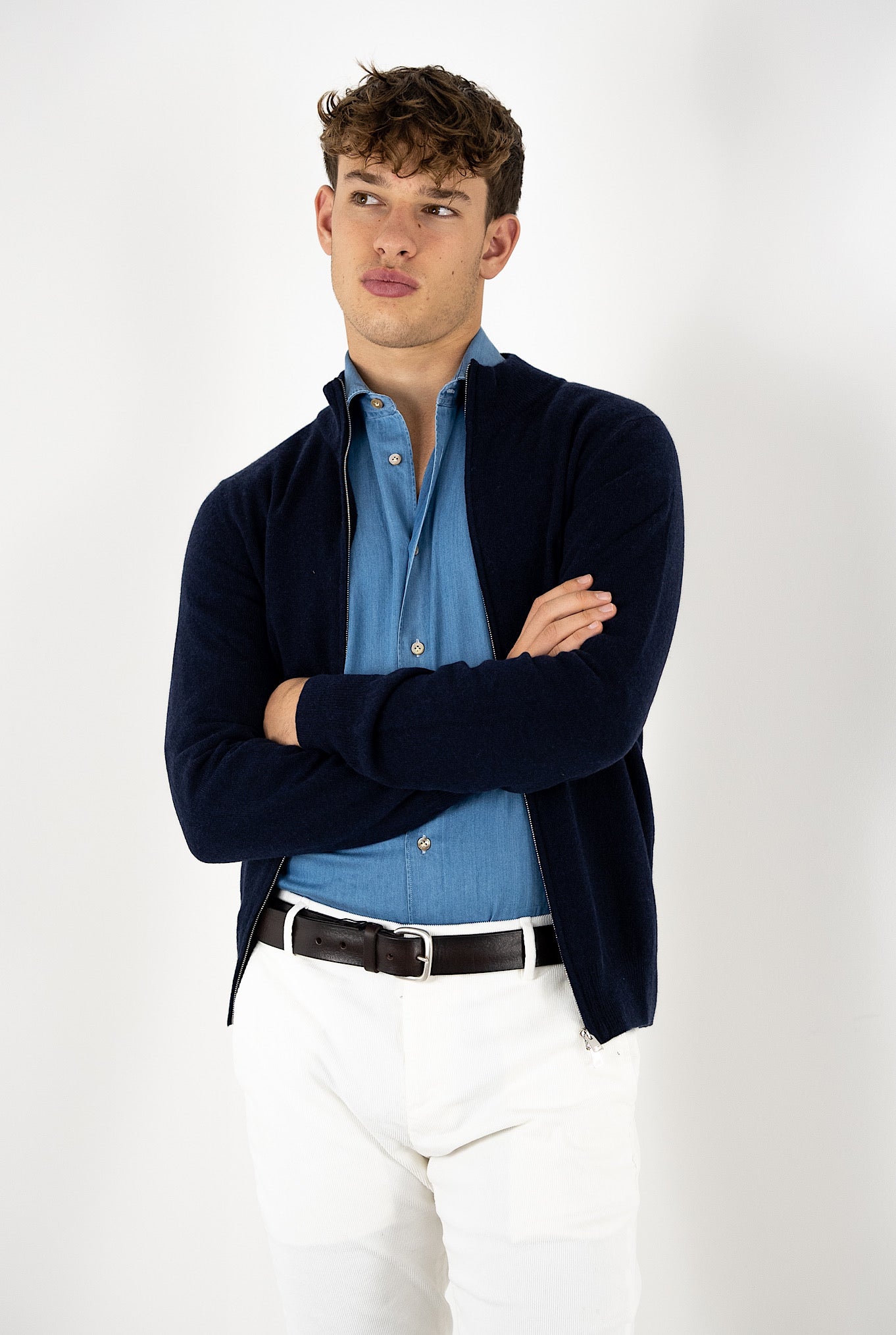 GUARINO Blue Cashmere Full Zip Pullover