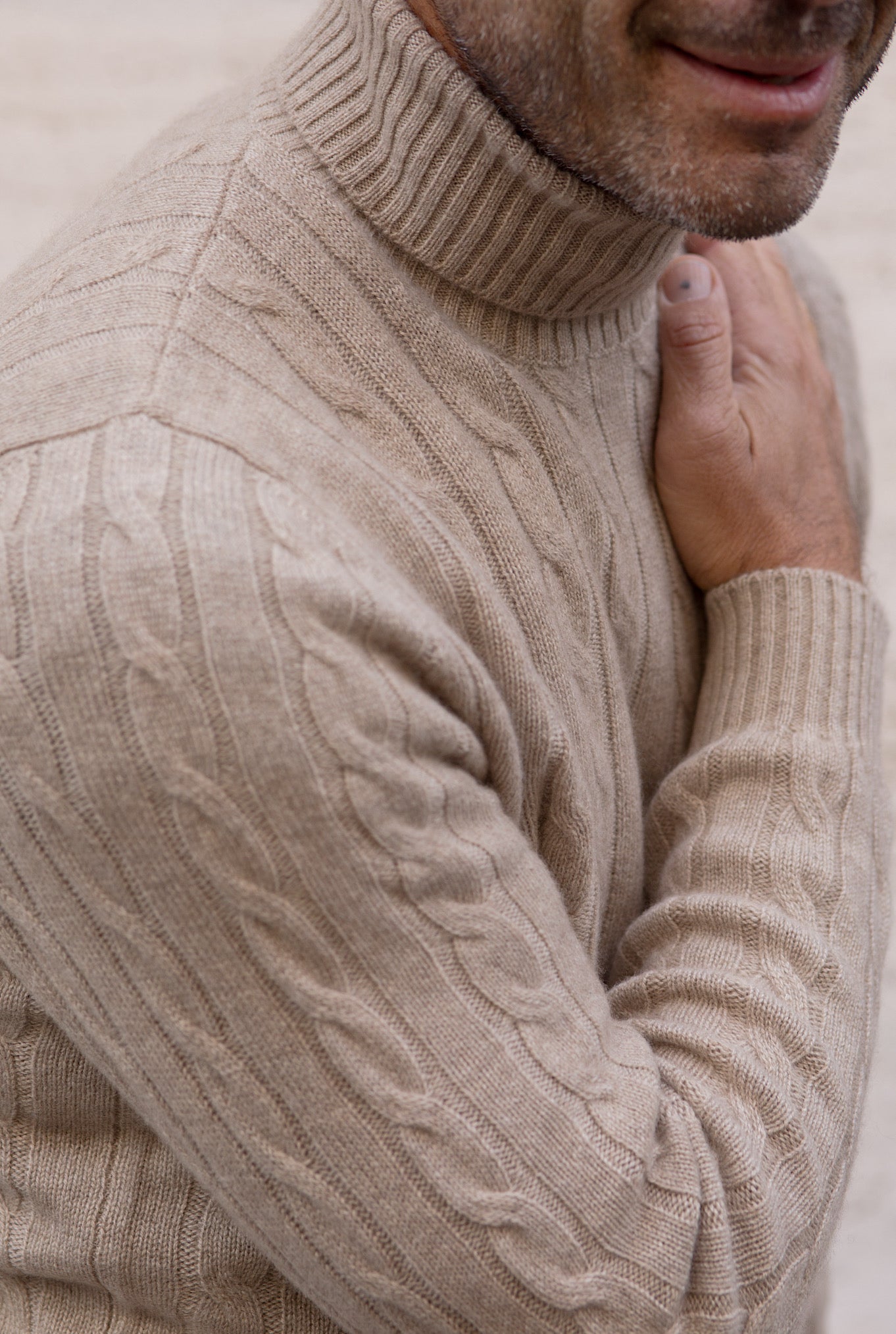 GUARINO Cable Turtleneck in Beige Cashmere