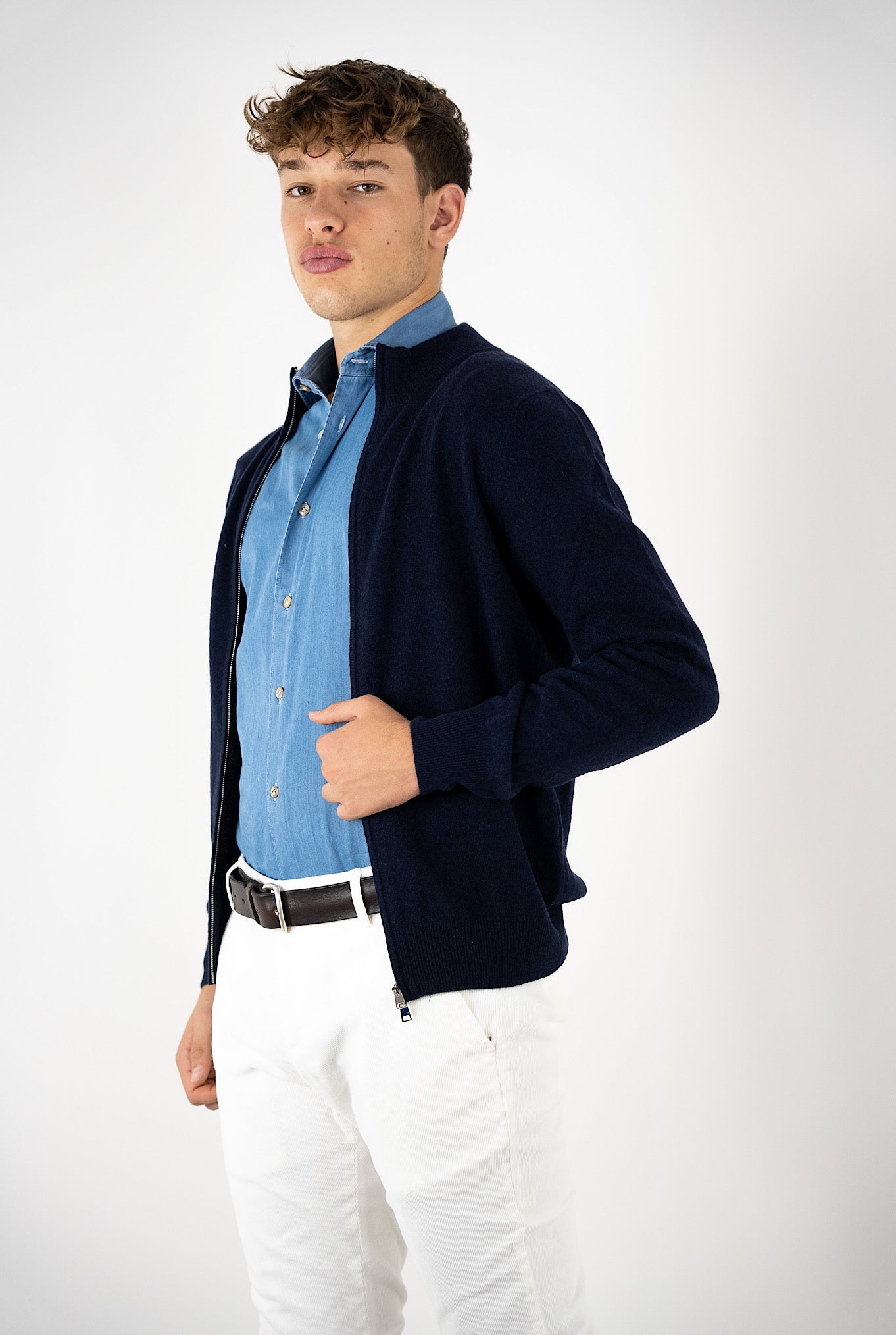 GUARINO Blue Cashmere Full Zip Pullover