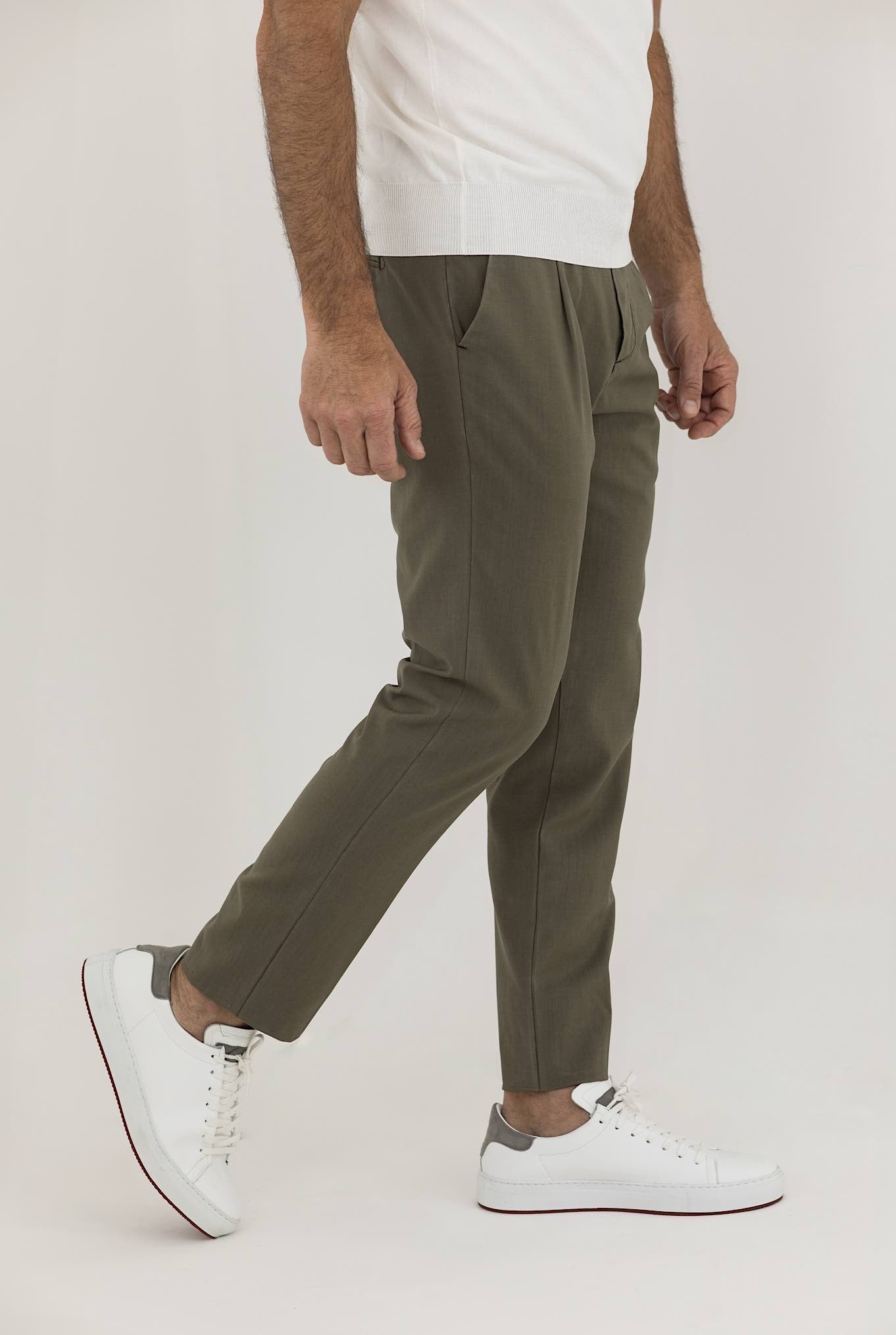 MYTHS Fresco Wool Trousers with Sage Green Pleats