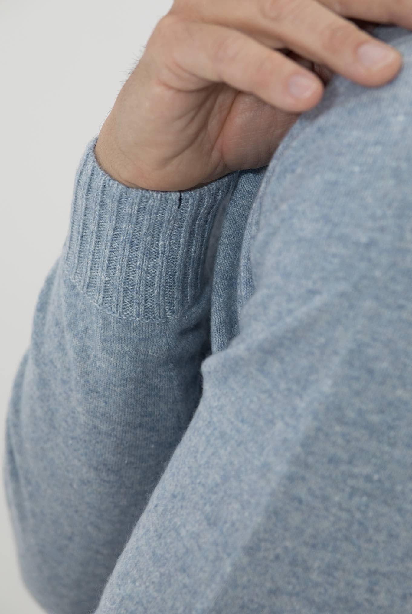 FIORONI Crewneck Cashmere and Linen Light Blue Mélange