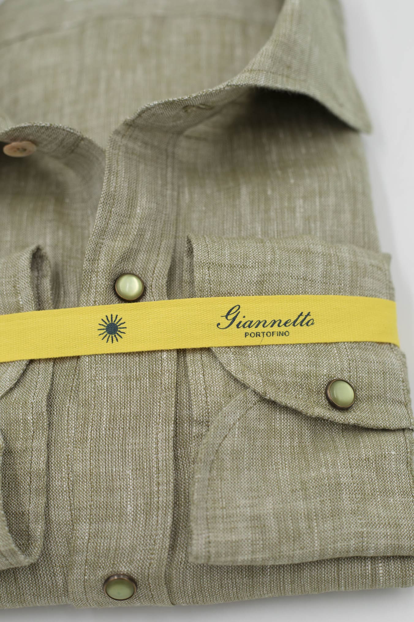 GIANNETTO PORTOFINO Camicia Lino Verde COMFORT FIT