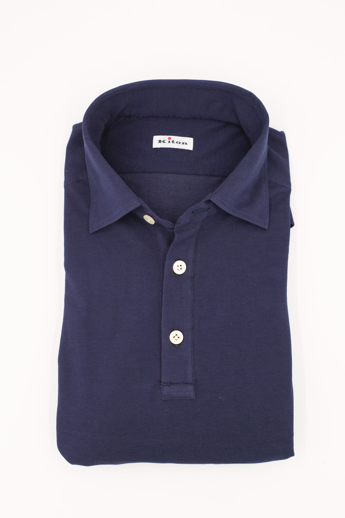 KITON Polo Maniche Lunghe Cotone Crepe Blu Navy