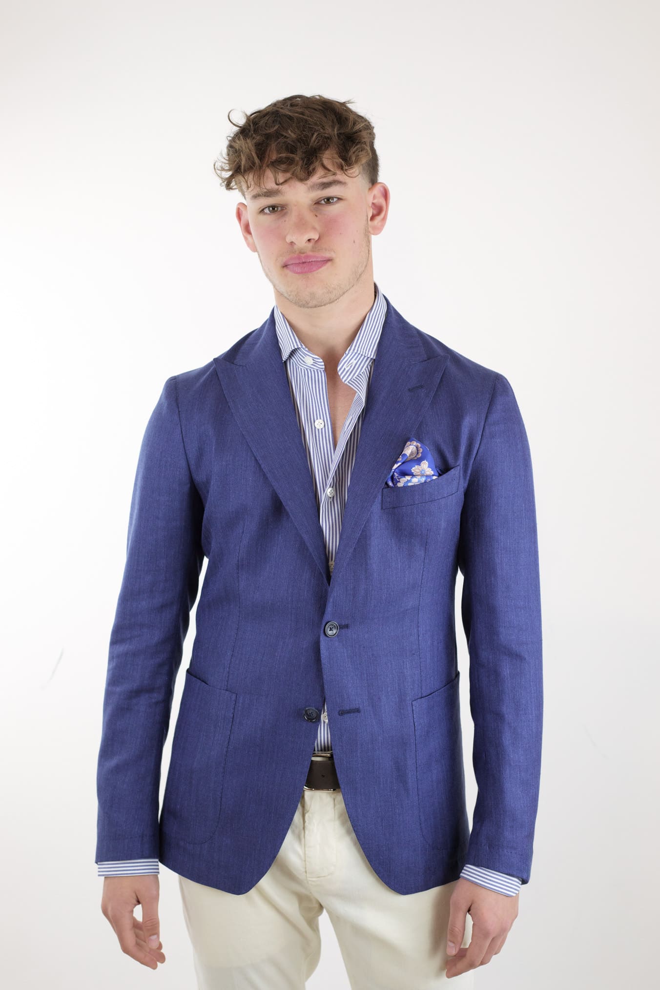 TAGLIATORE Herringbone jacket in Loro Piana blue fabric