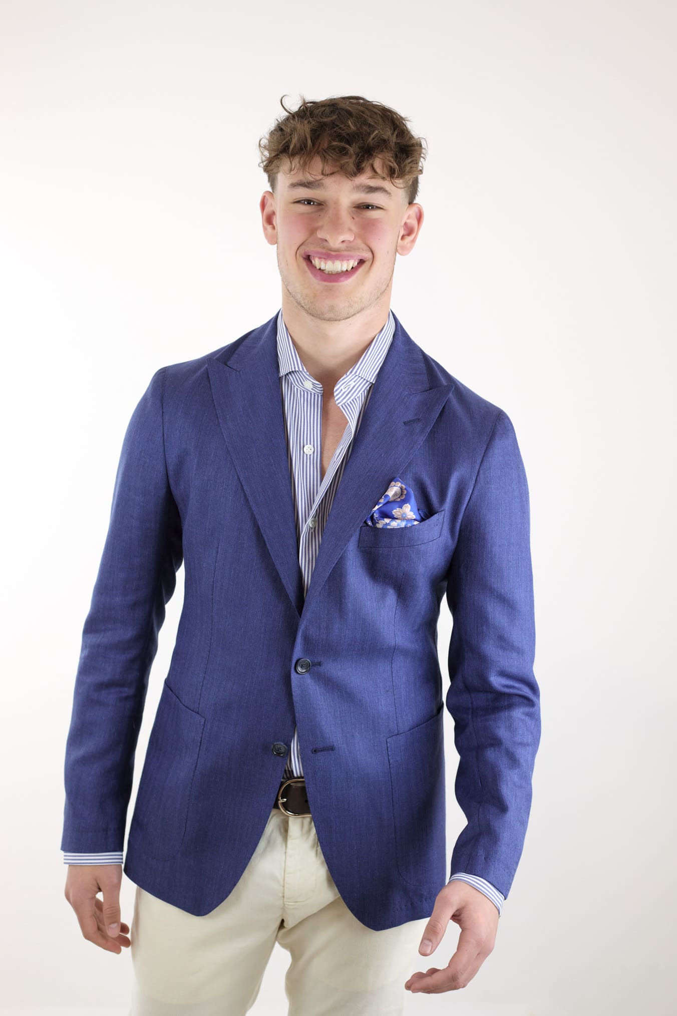 TAGLIATORE Herringbone jacket in Loro Piana blue fabric