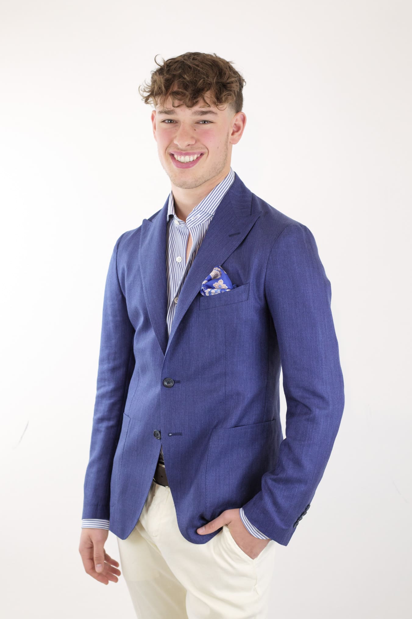 TAGLIATORE Herringbone jacket in Loro Piana blue fabric