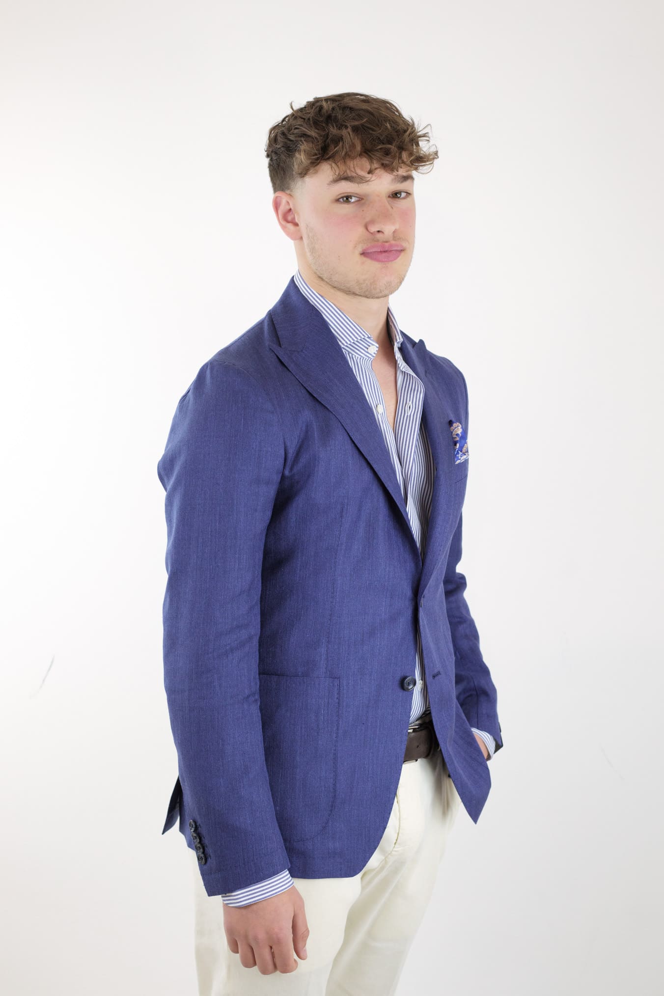 TAGLIATORE Herringbone jacket in Loro Piana blue fabric