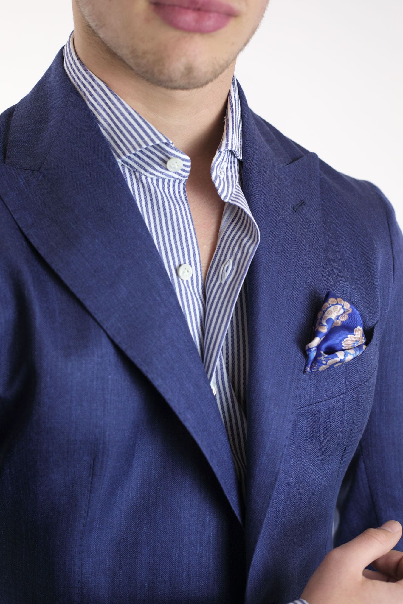 TAGLIATORE Herringbone jacket in Loro Piana blue fabric