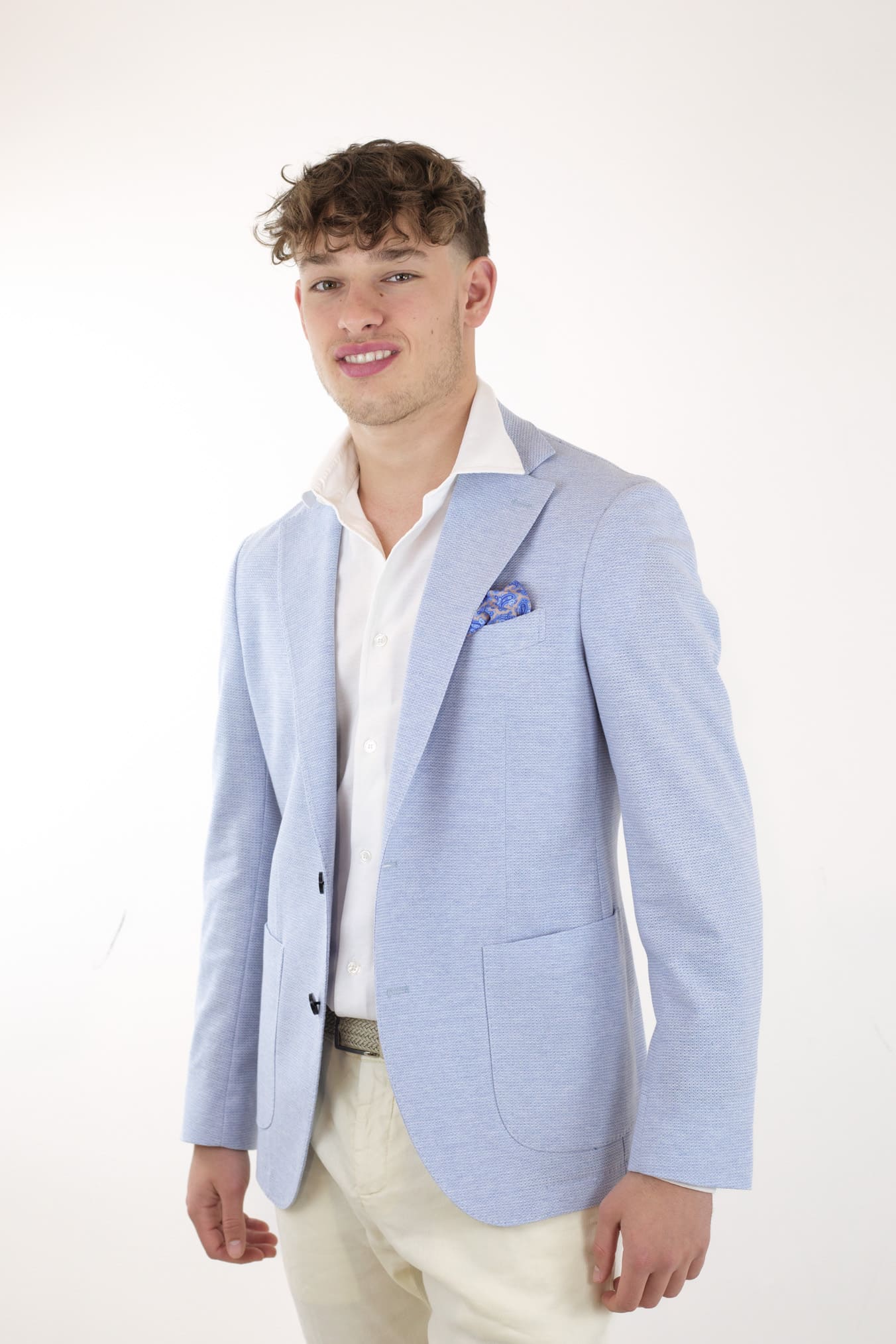 Giacca in Jersey di Cotone Celeste Mélange - Guarino Store