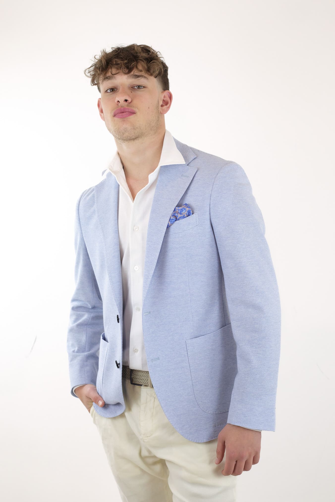 Giacca in Jersey di Cotone Celeste Mélange - Guarino Store