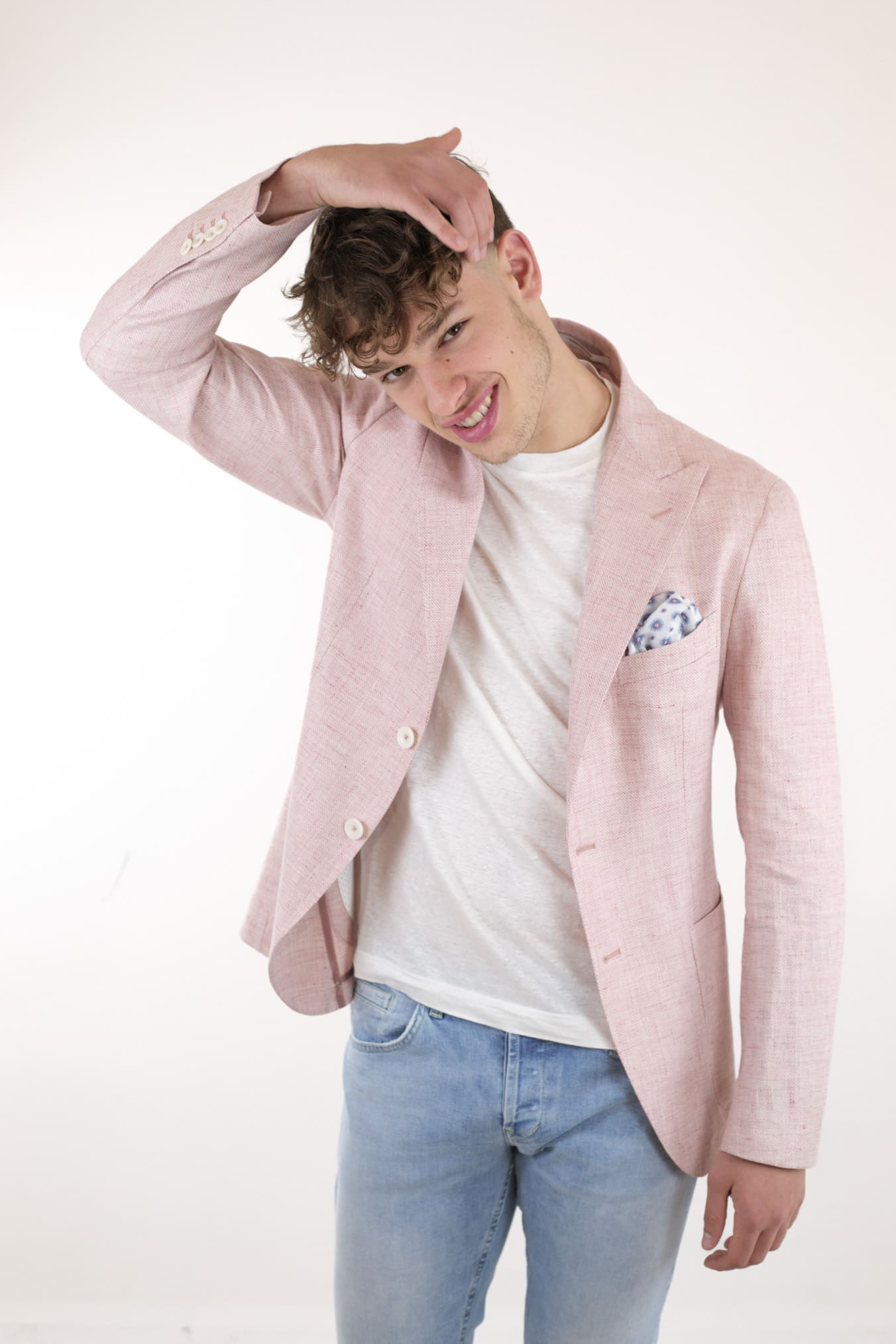 TAGLIATORE Pink Mélange Cotton Linen Jacket