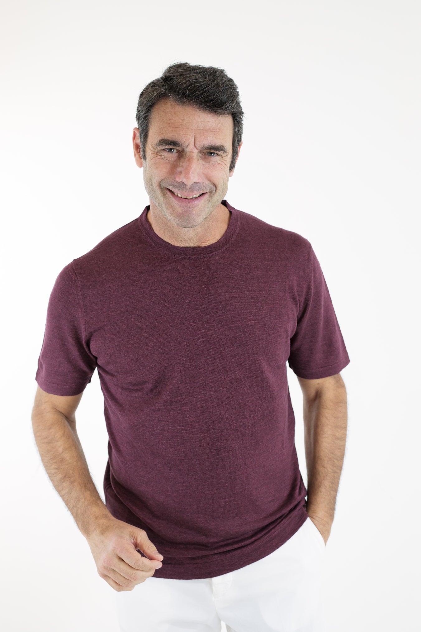 GUARINO Crew Neck Half Sleeves Bordeaux Linen