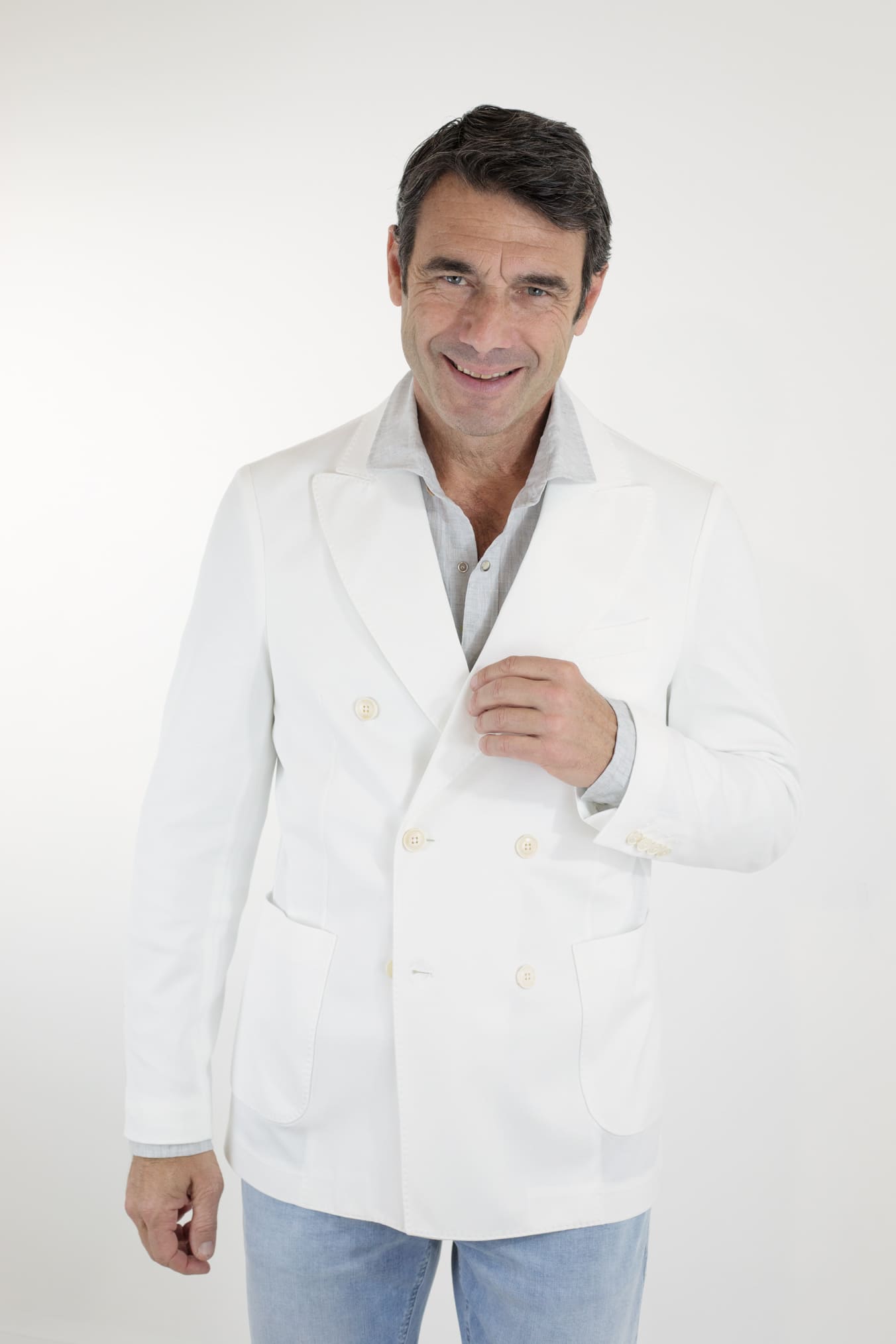 CIRCOLO 1901 Double-breasted Jersey Cotton Piquet Jacket White