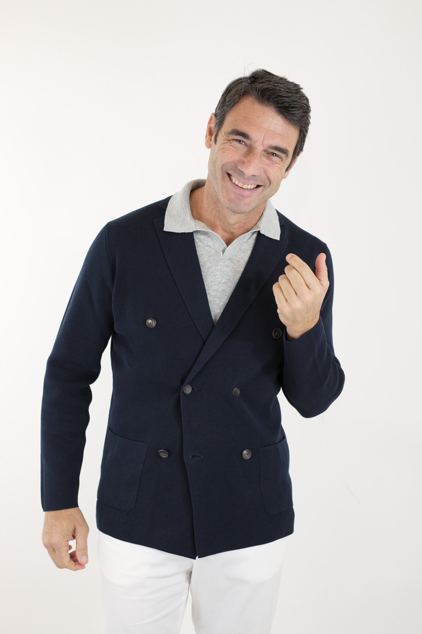 GUARINO Double-breasted Navy Blue Cotton Jersey Jacket