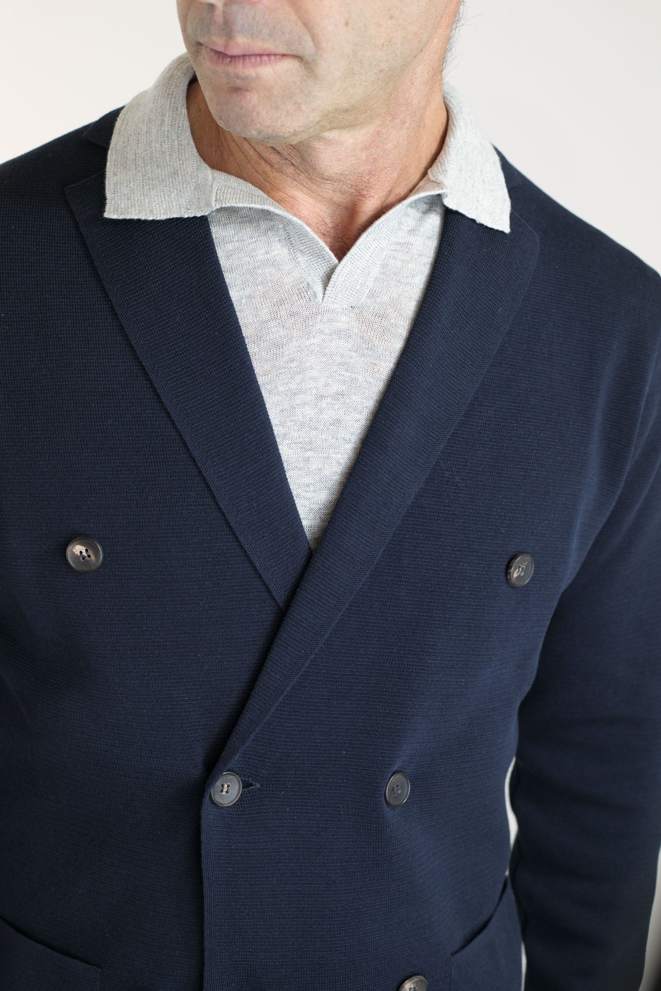 GUARINO Double-breasted Navy Blue Cotton Jersey Jacket