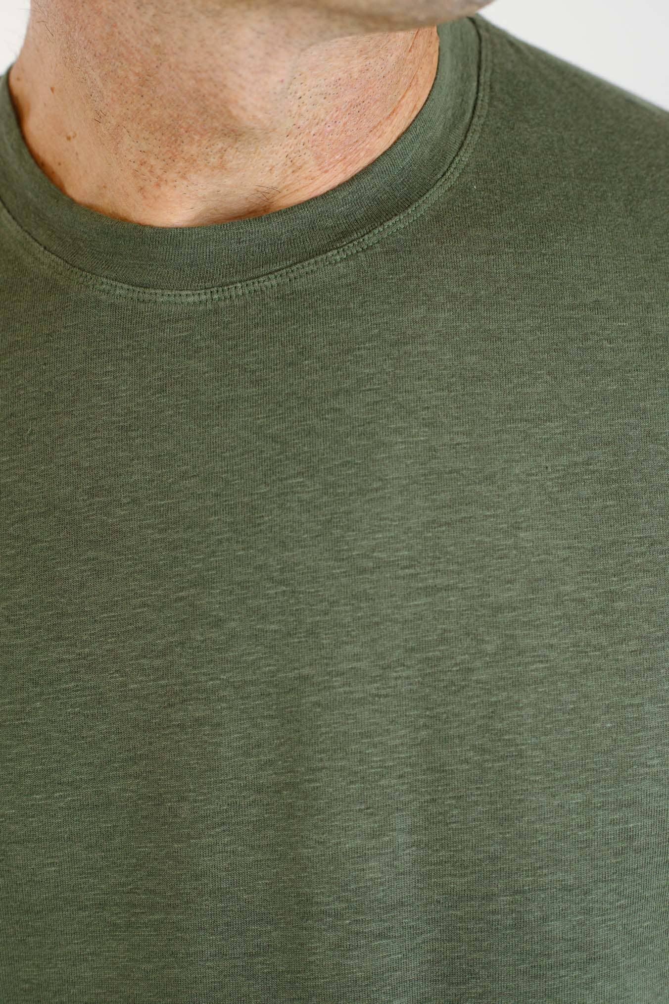 GUARINO T-Shirt Jersey Lino Maniche Corte Verde Militare
