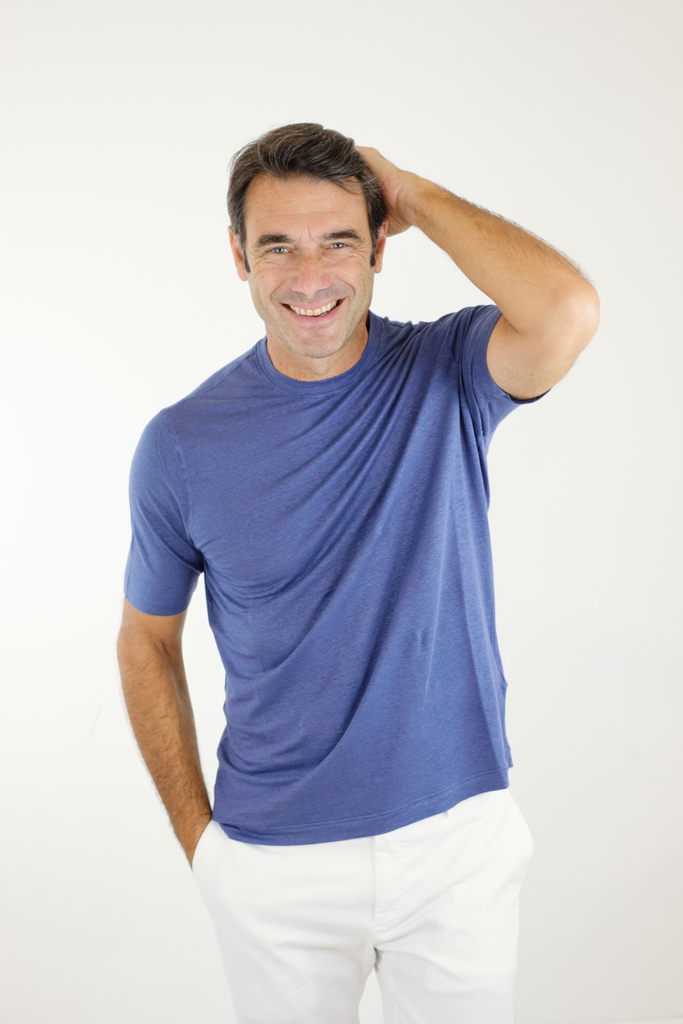 GUARINO Short Sleeves T-Shirt Jersey Linen Royal Blue