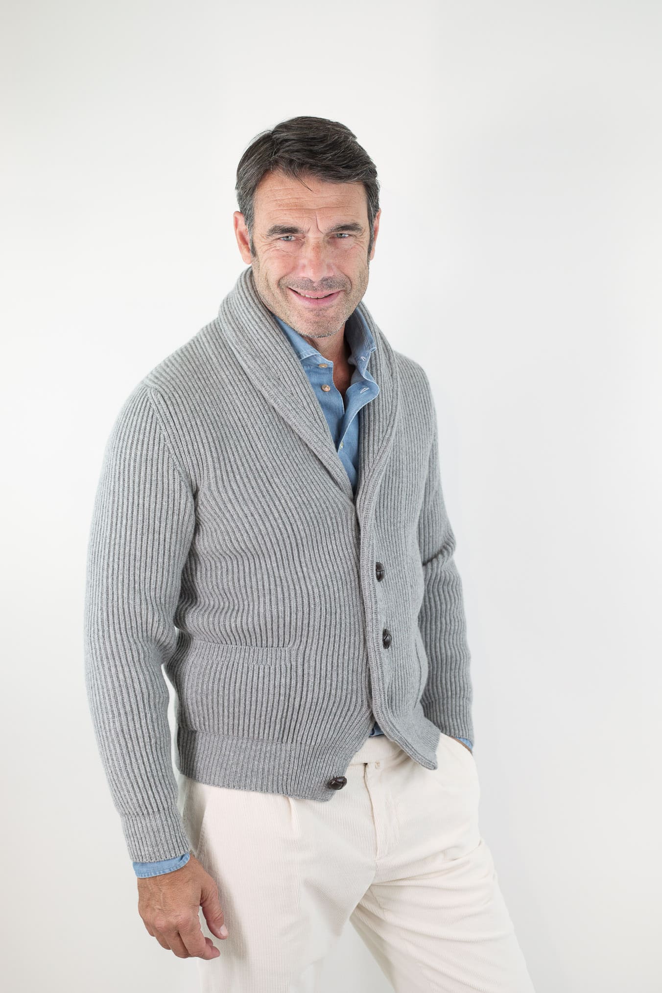 Cardigan Lana e Cashmere Grigio Chiaro