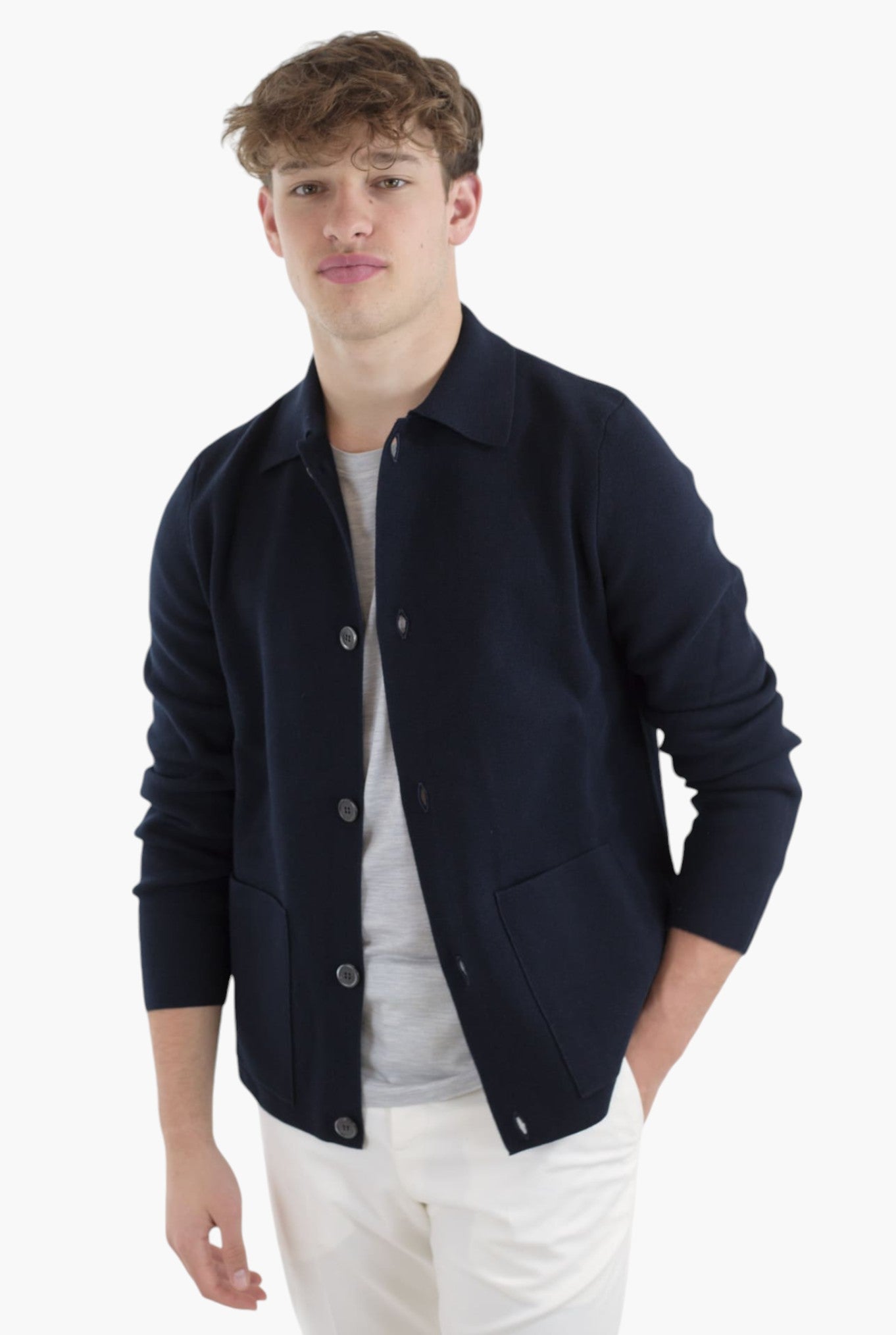 Giacca Maglia Jersey Cotone Blu Scuro - Guarino Store