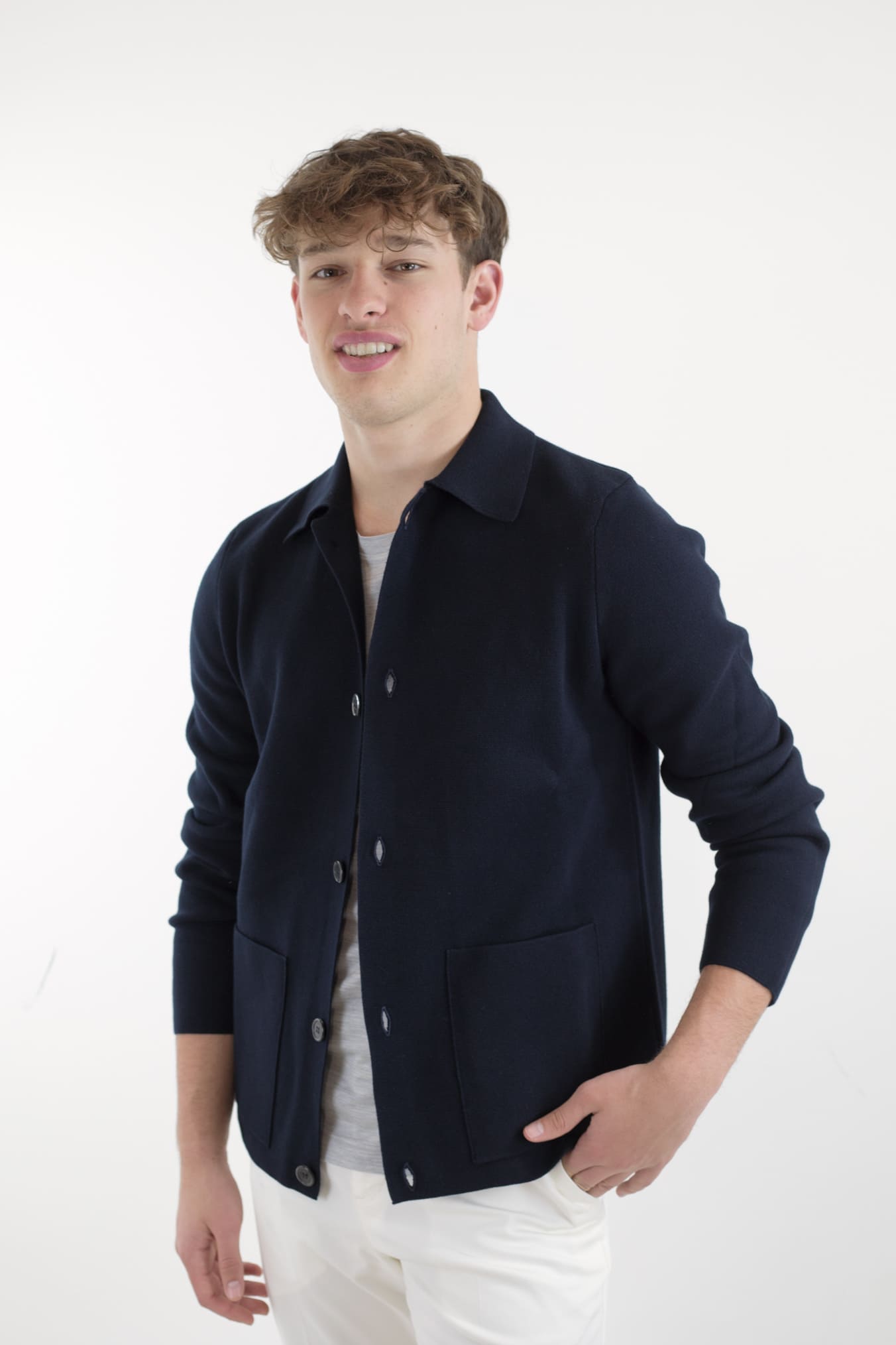 Giacca Maglia Jersey Cotone Blu Scuro - Guarino Store