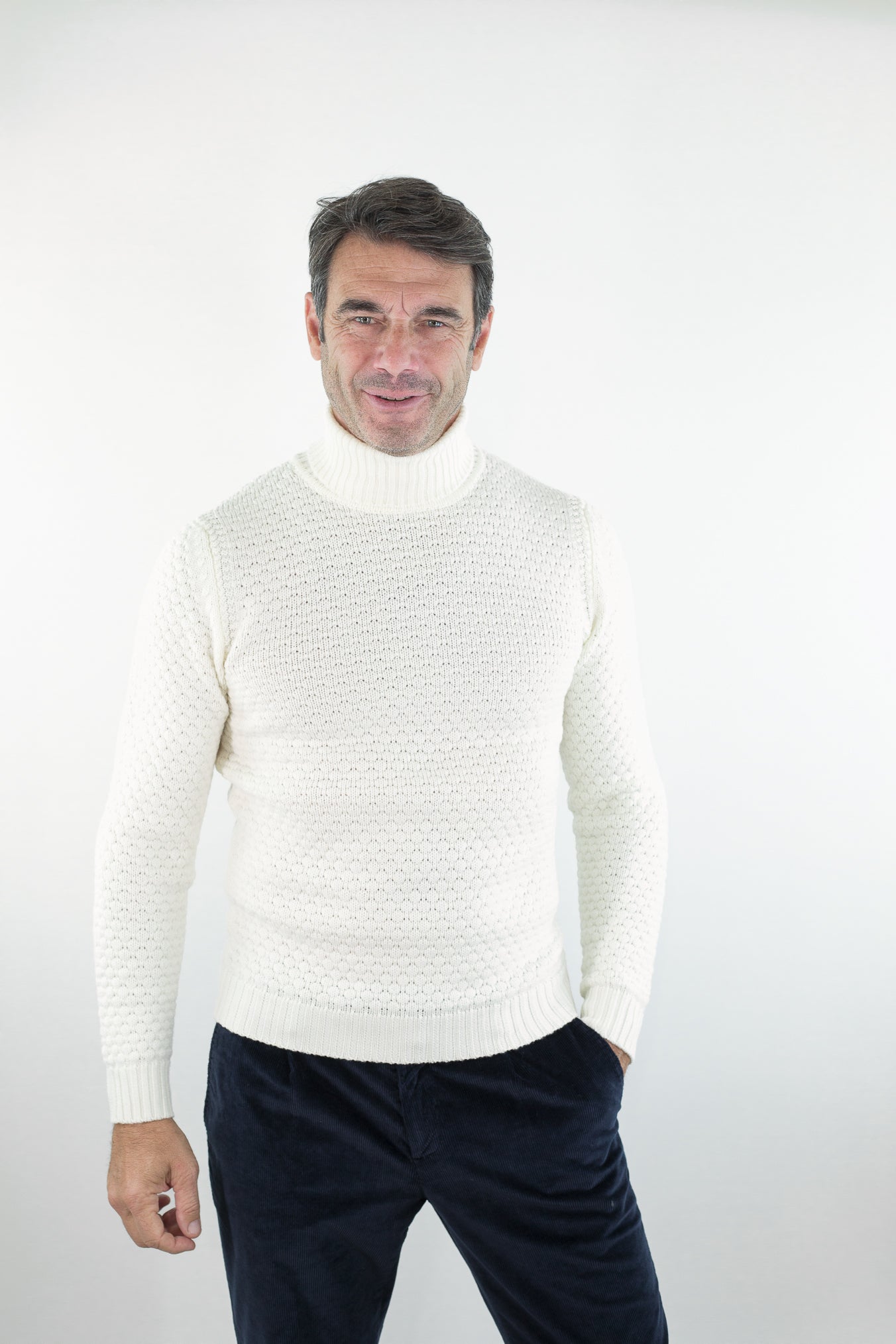 Hubbel Honeycomb Merino Wool Turtleneck White