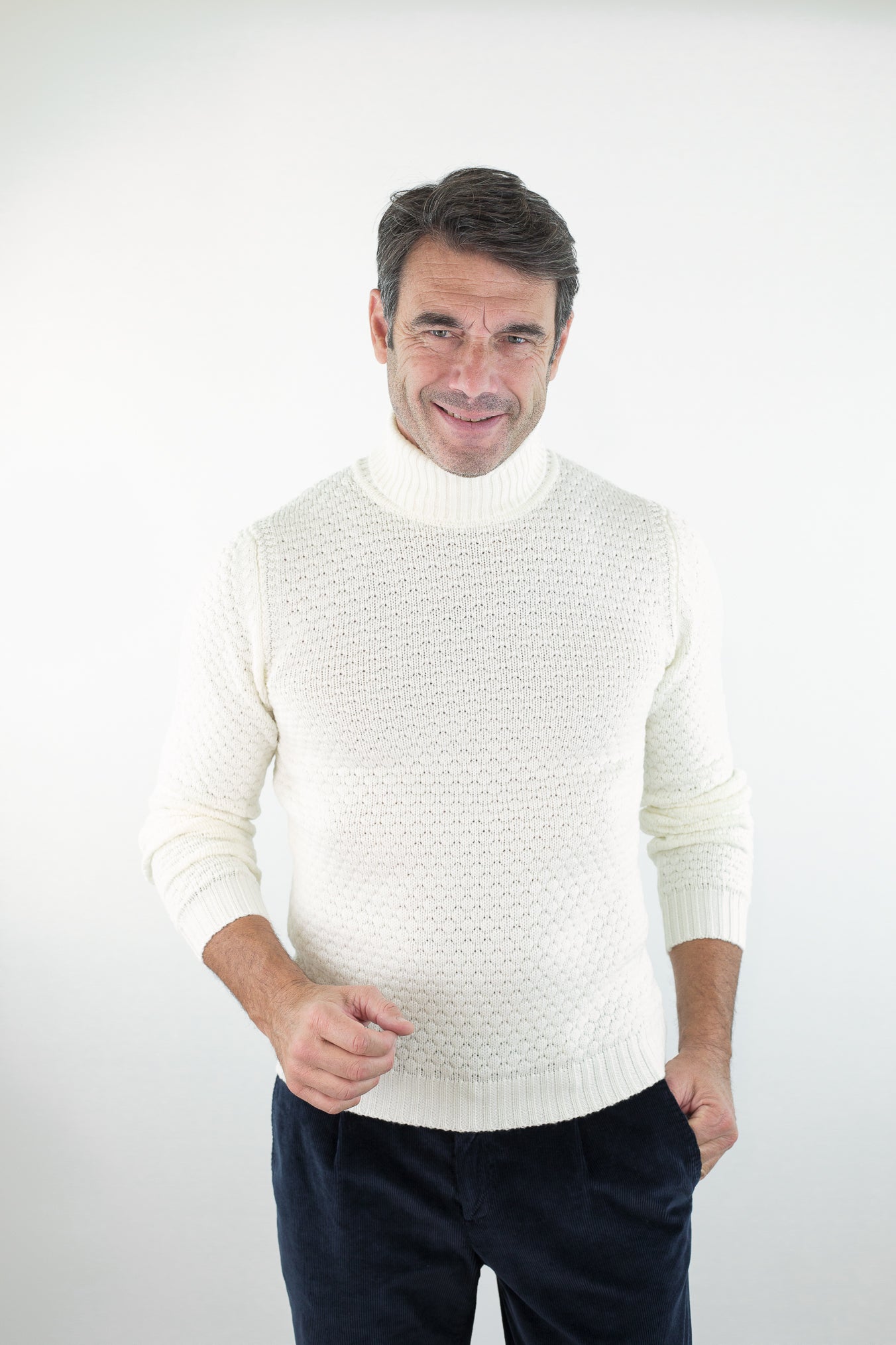 Hubbel Honeycomb Merino Wool Turtleneck White