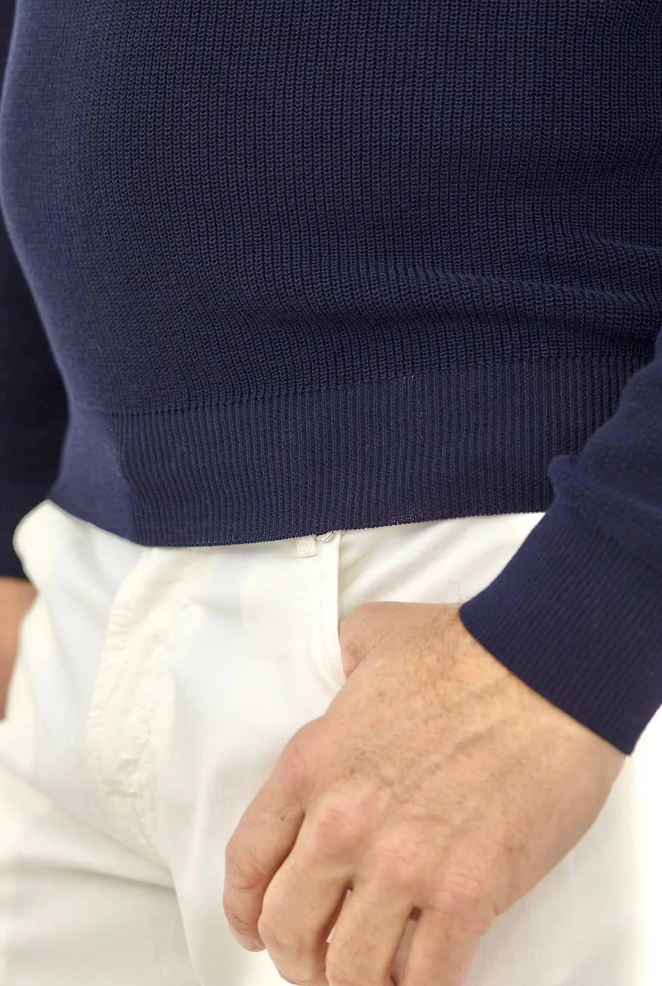 Girocollo ML Cotone Crepe a Costine Blu Navy - Guarino Store