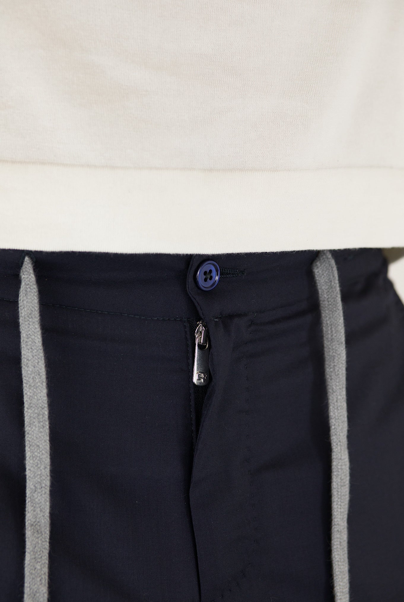 Dark Blue Wool and Silk Drawstring Trousers