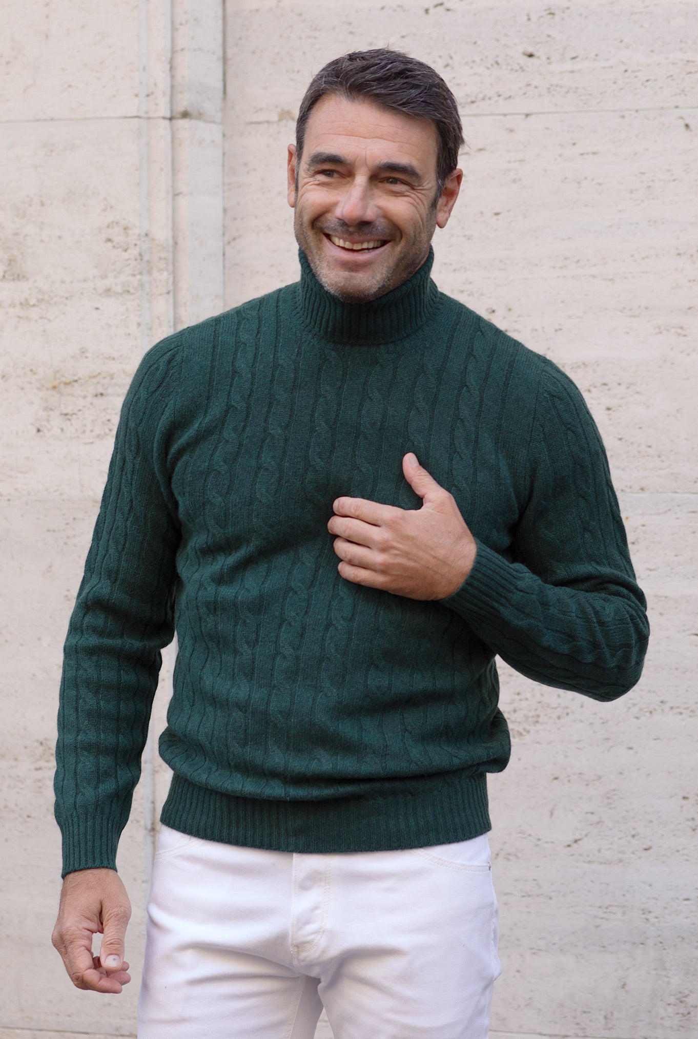 GUARINO Cable Turtleneck in Green Cashmere