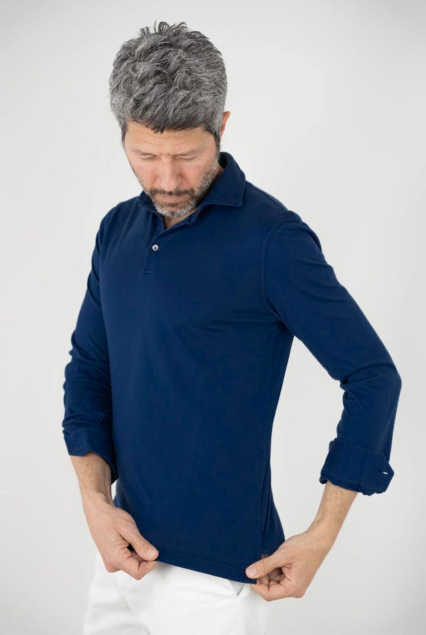 FEDELI Polo Maniche Lunghe mod. Zero Cotone Blu Navy