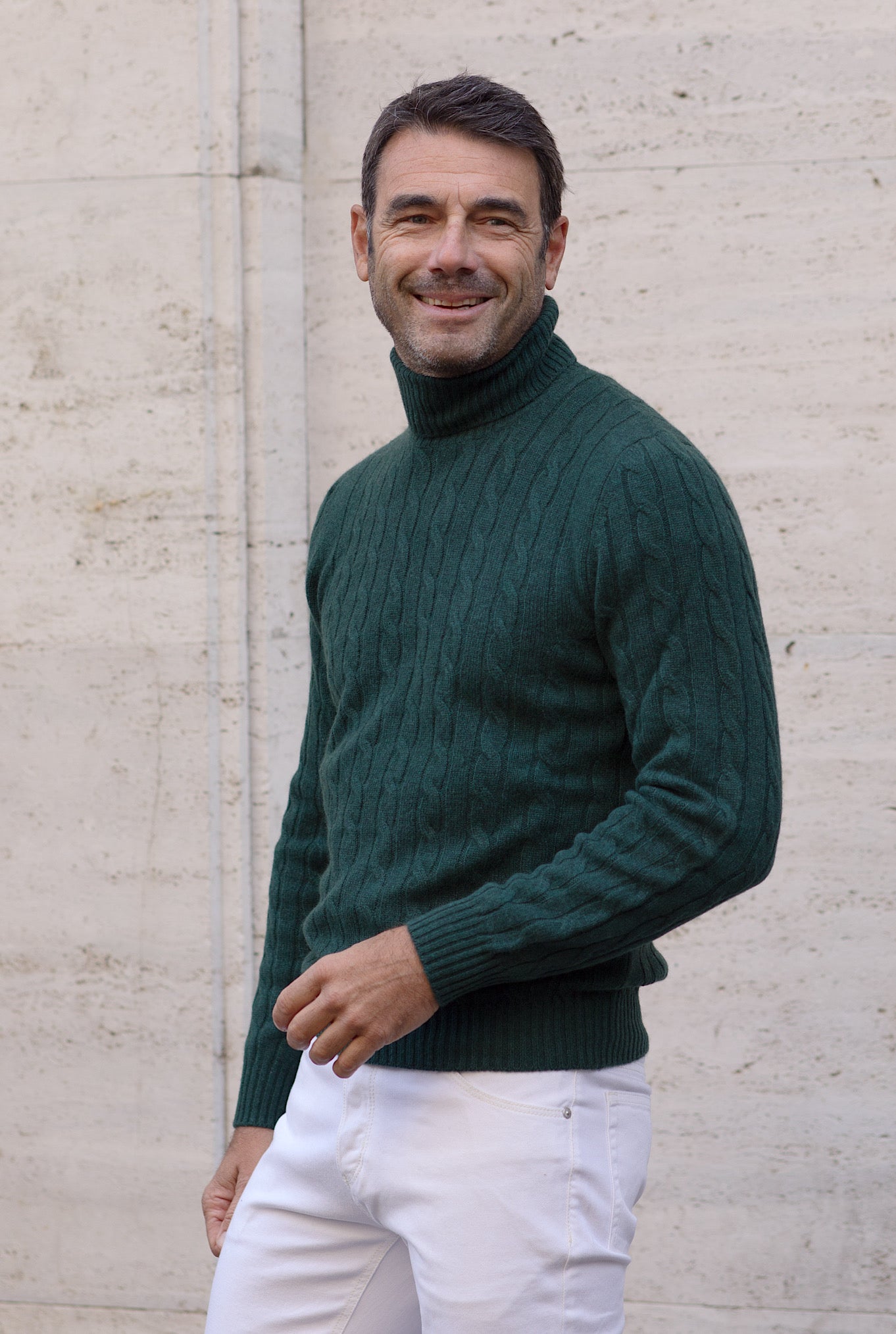 GUARINO Cable Turtleneck in Green Cashmere