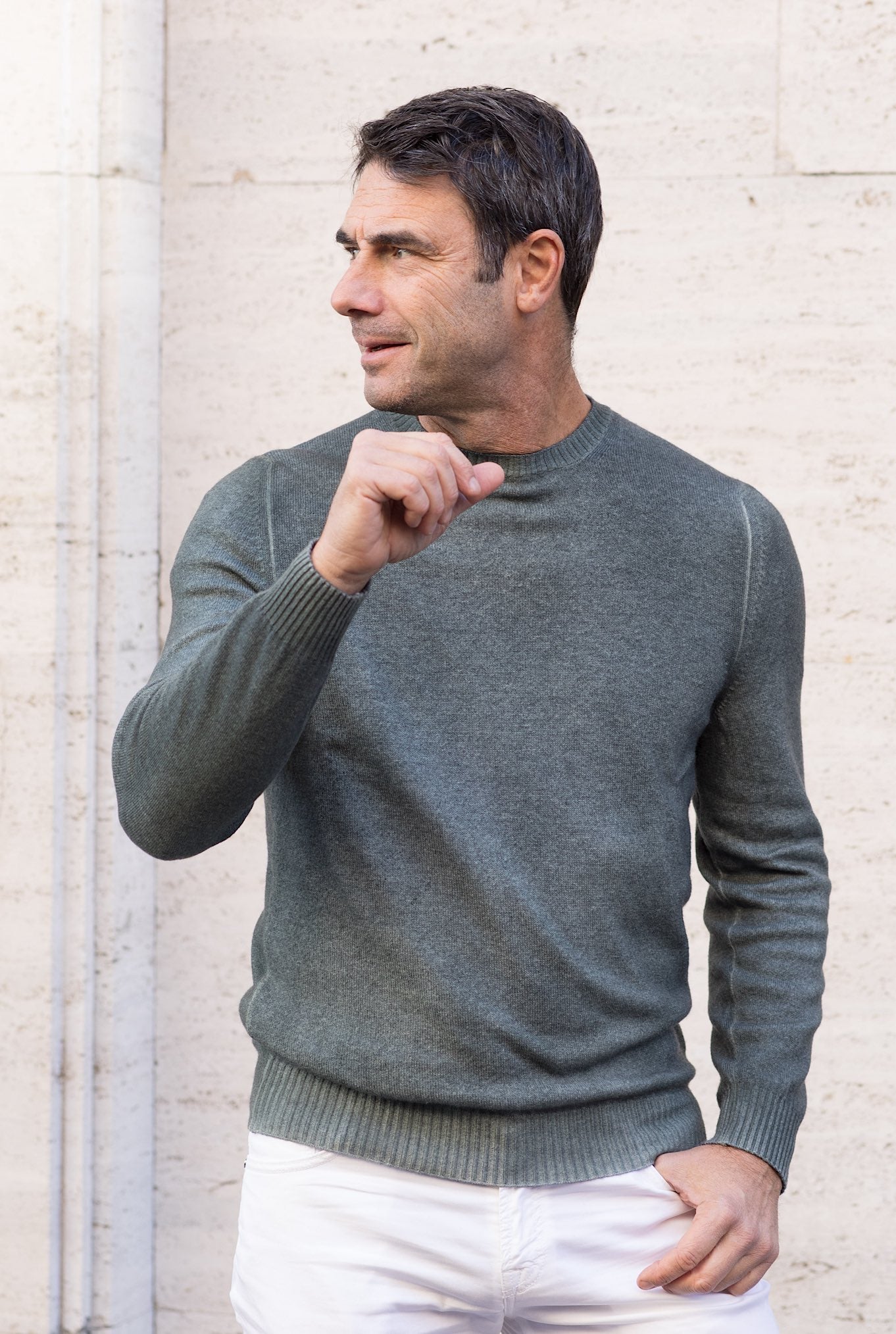 FEDELI Green "Sprayed" Cashmere Crewneck