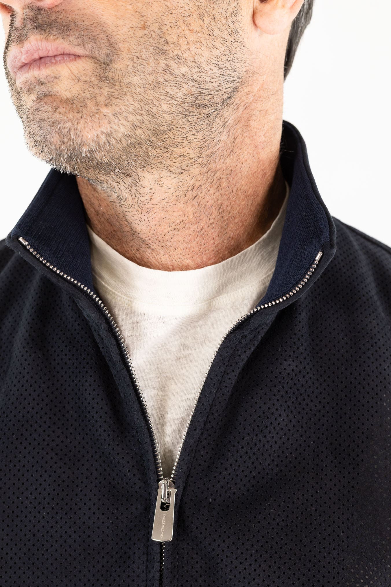 Dark Blue Perforated Suede Jacket