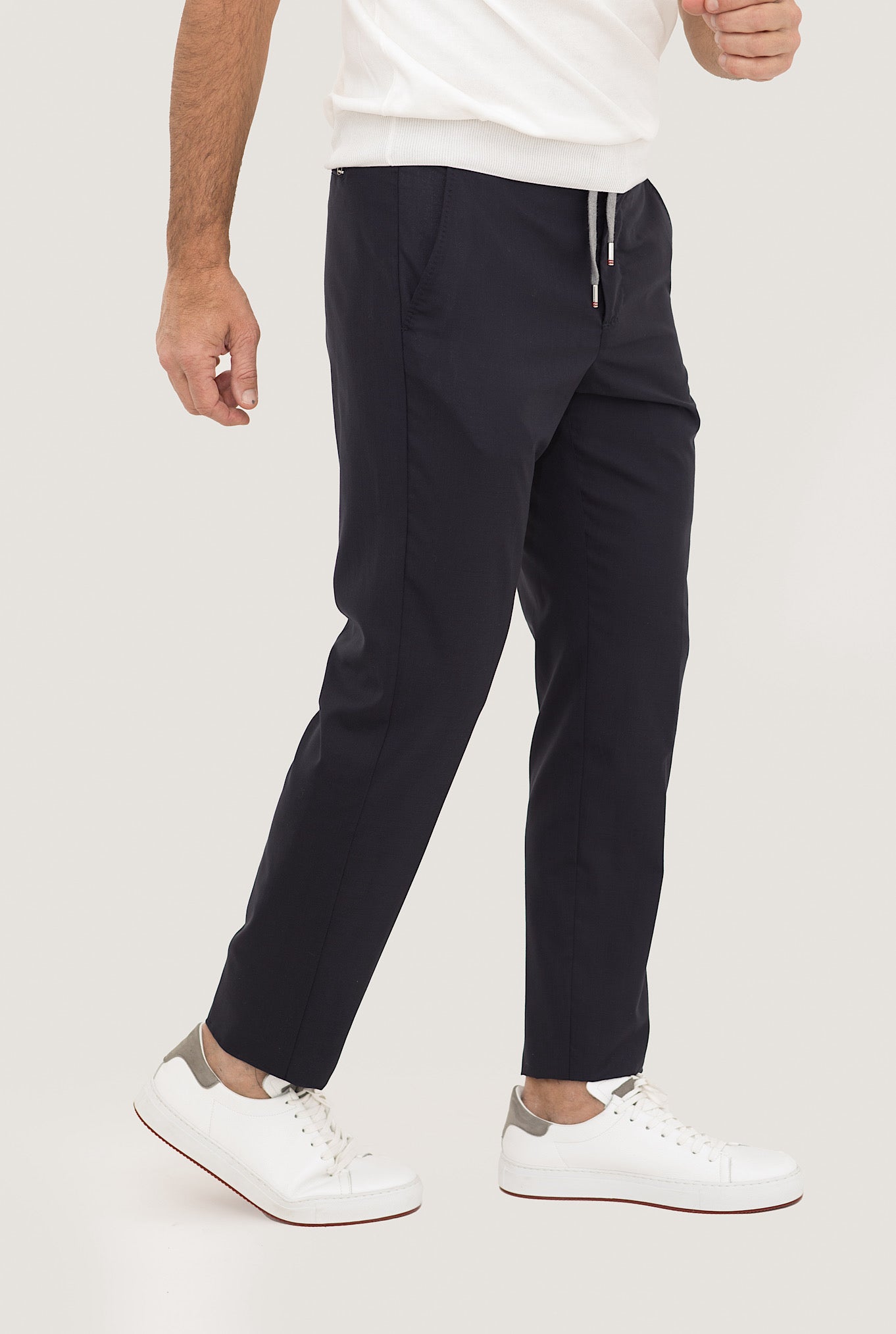 MARCO PESCAROLO Dark Blue Wool and Silk Drawstring Trousers