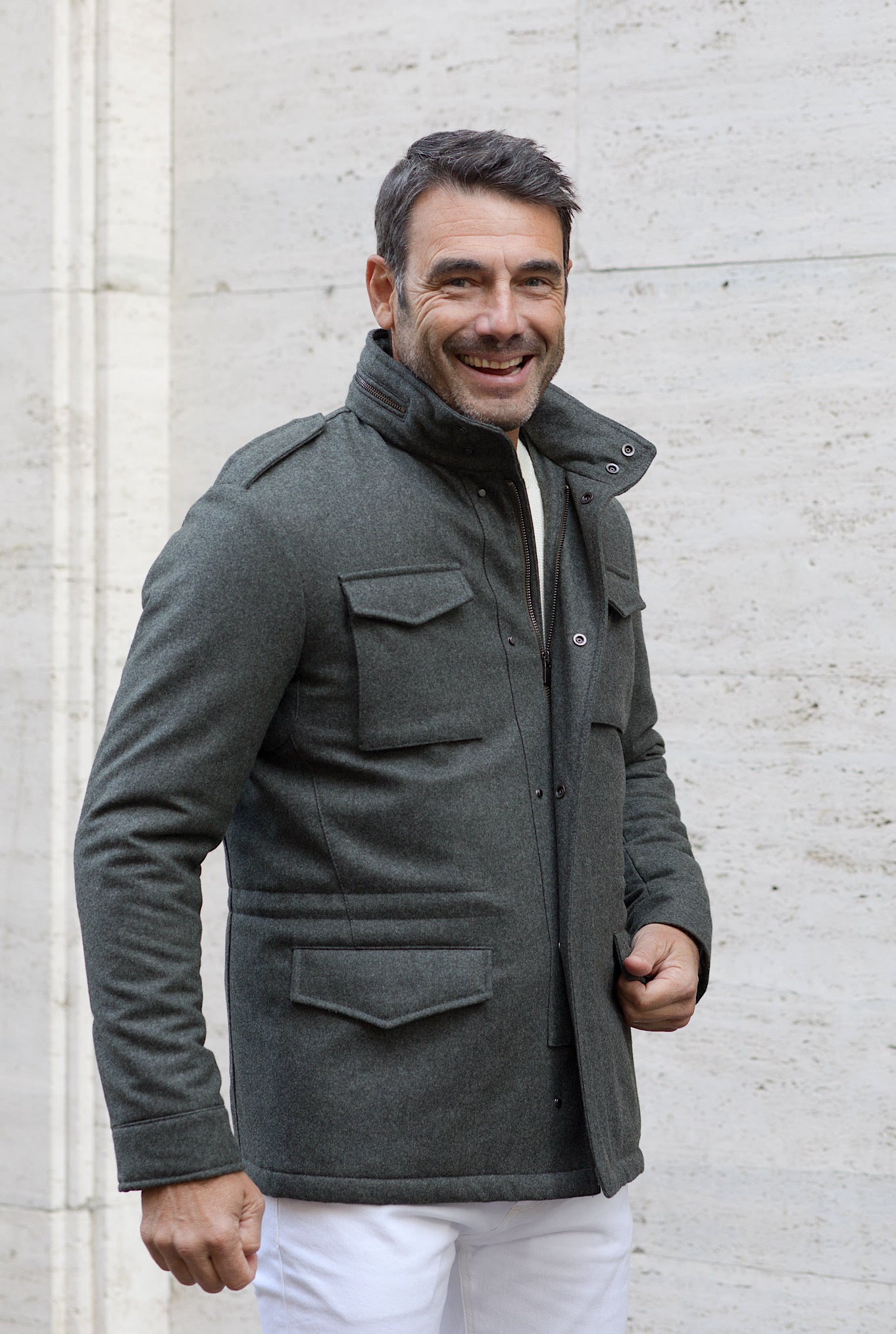 GUARINO Field Jacket Vitale Fabric Barberis Canonico Green