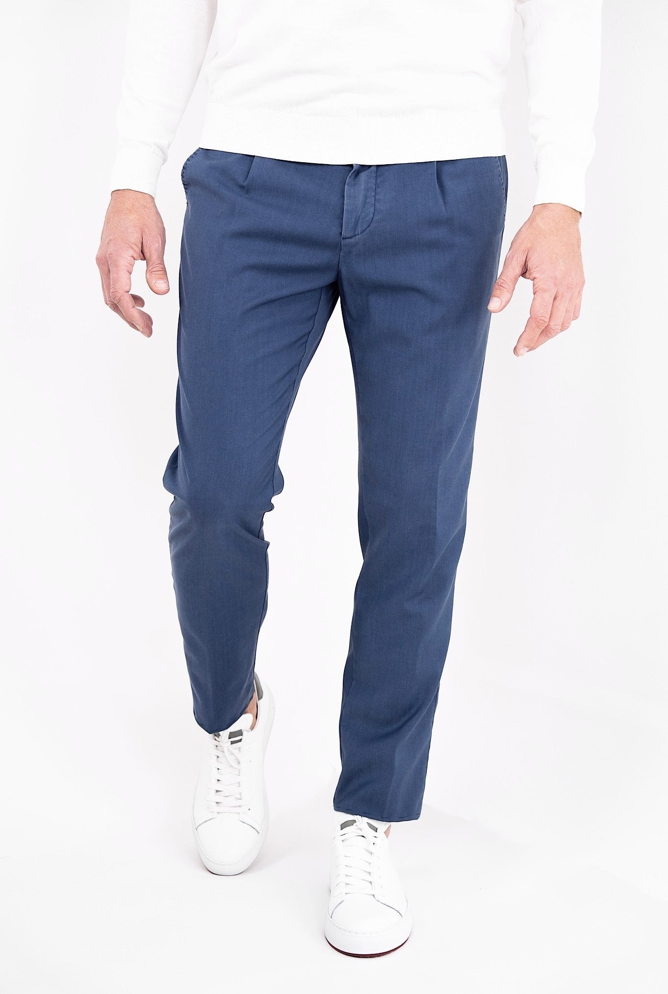 MYTHS Fresco Wool Trousers with Medium Blue Pleats