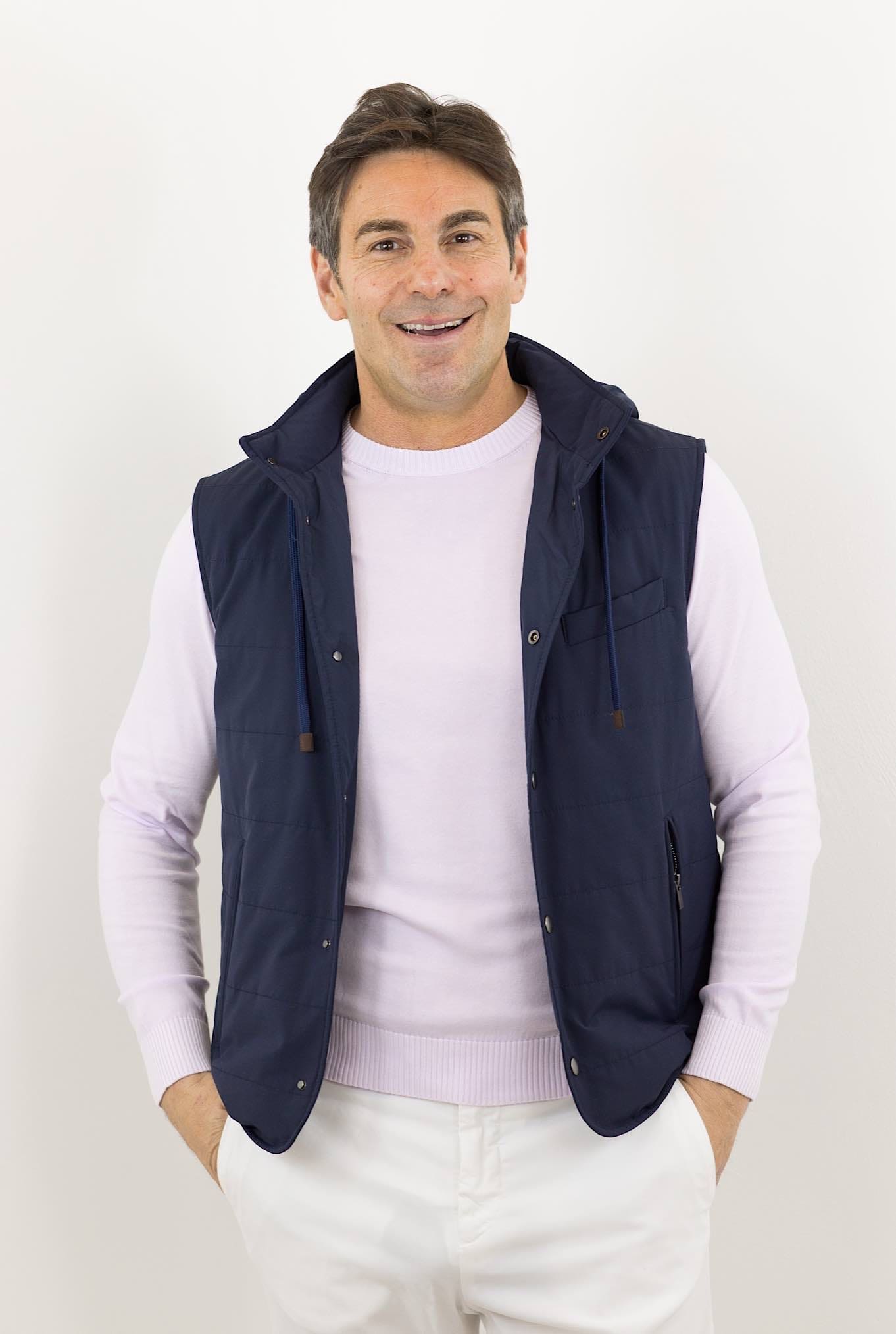 Gilet Cappuccio tessuto Loro Piana Blu - Guarino Store