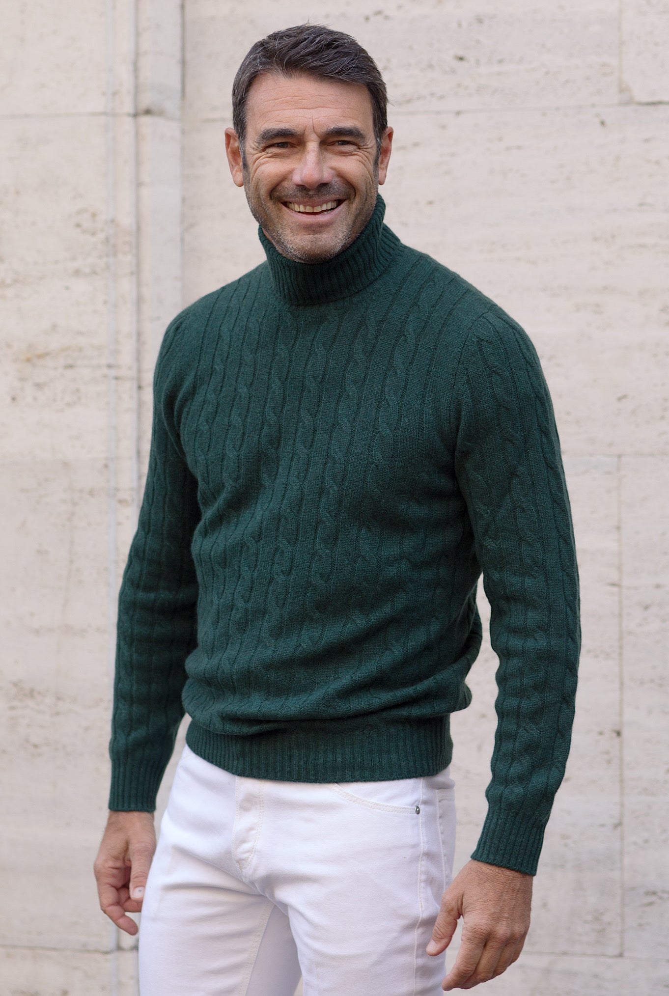 GUARINO Cable Turtleneck in Green Cashmere