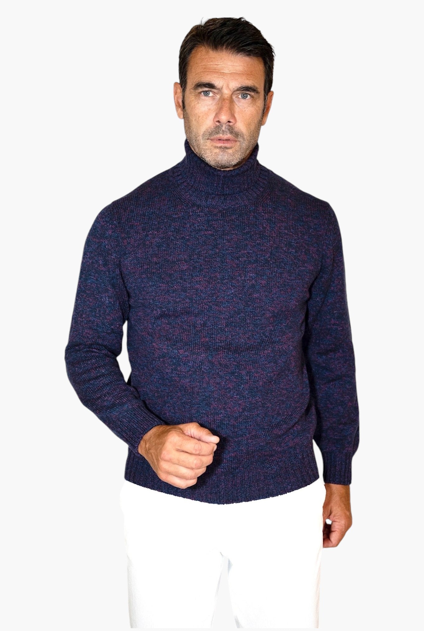 Cotton and Wool Turtleneck Blue Pattern