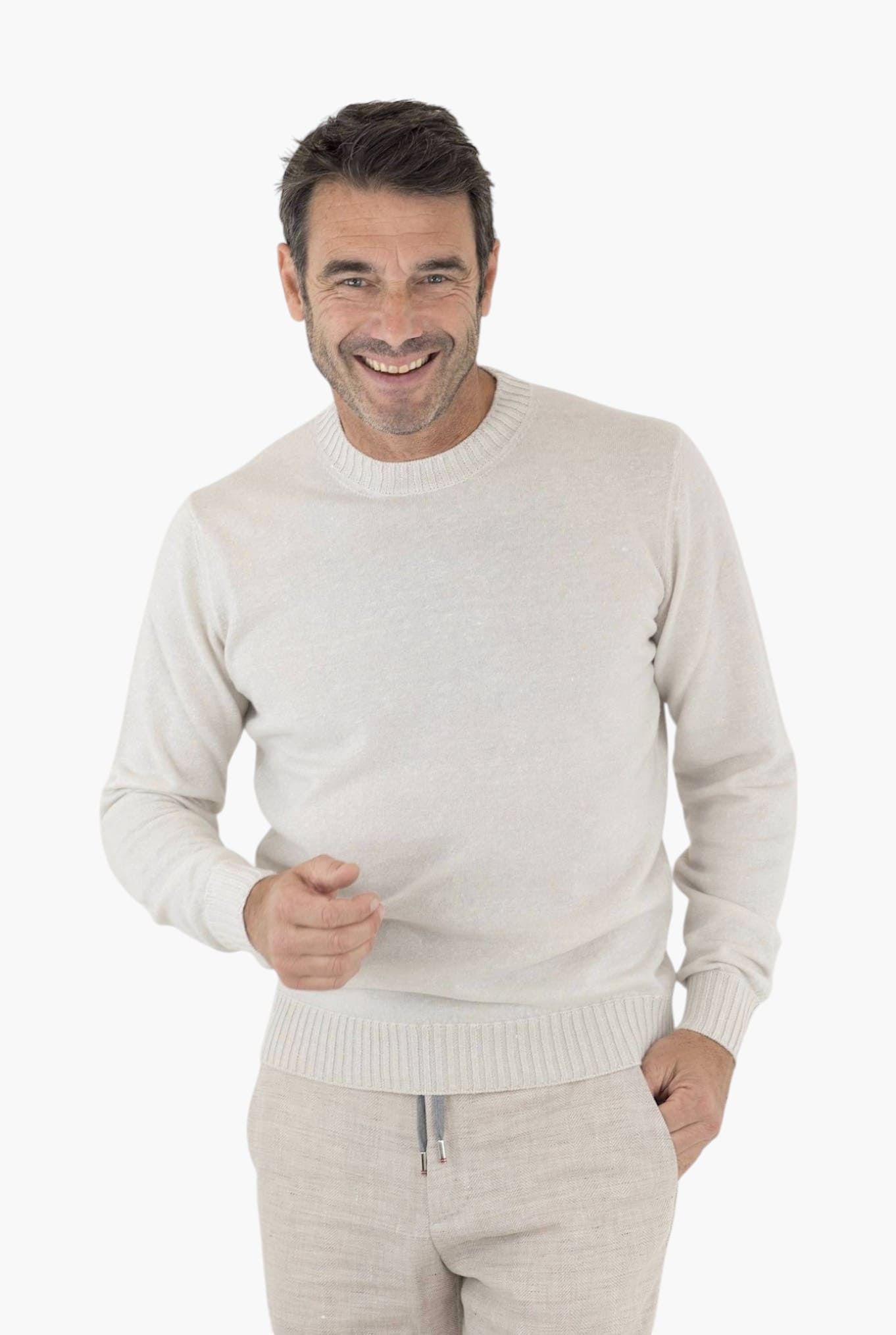 FIORONI Cashmere and Linen Chalk Mélange Crewneck