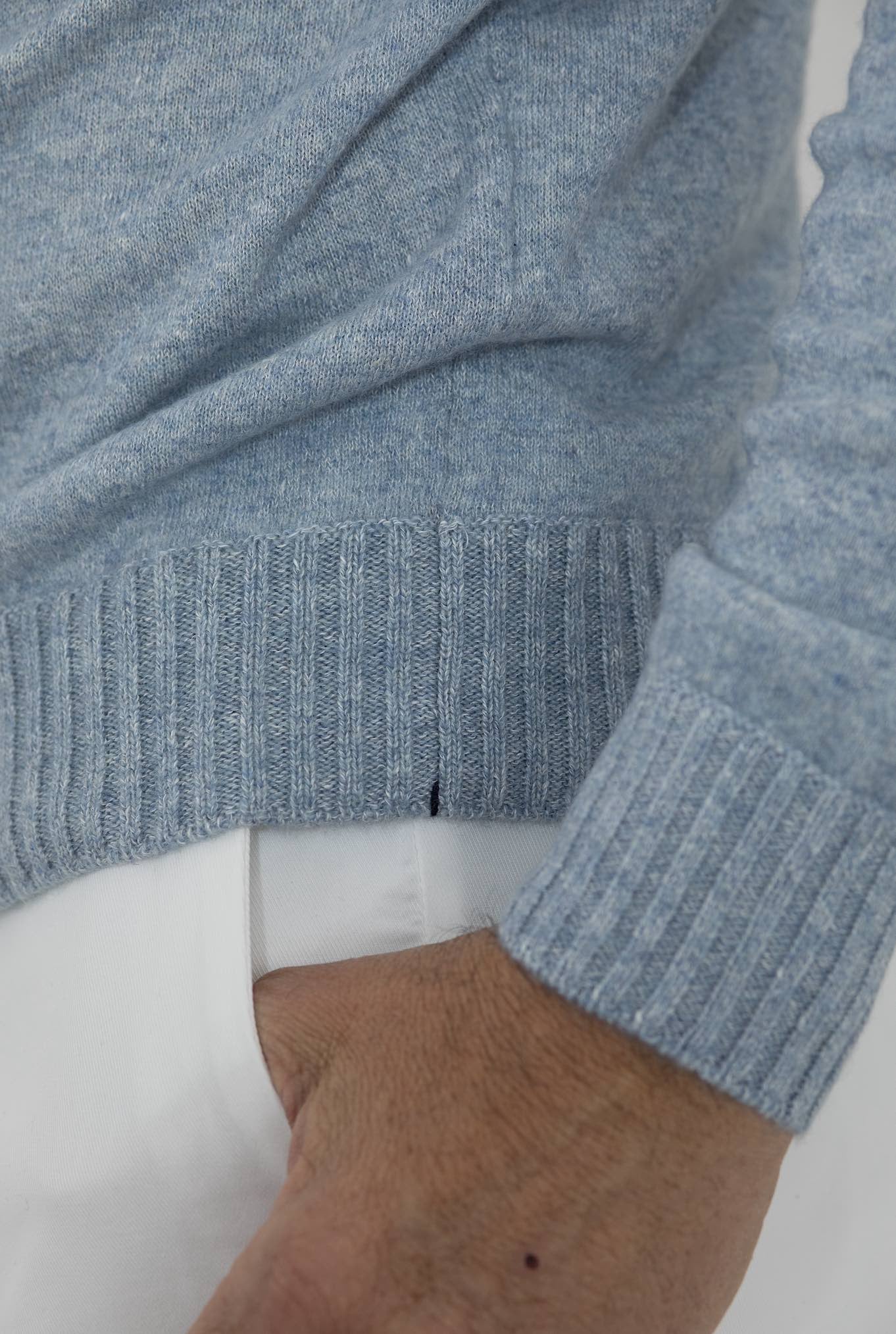 FIORONI Crewneck Cashmere and Linen Light Blue Mélange