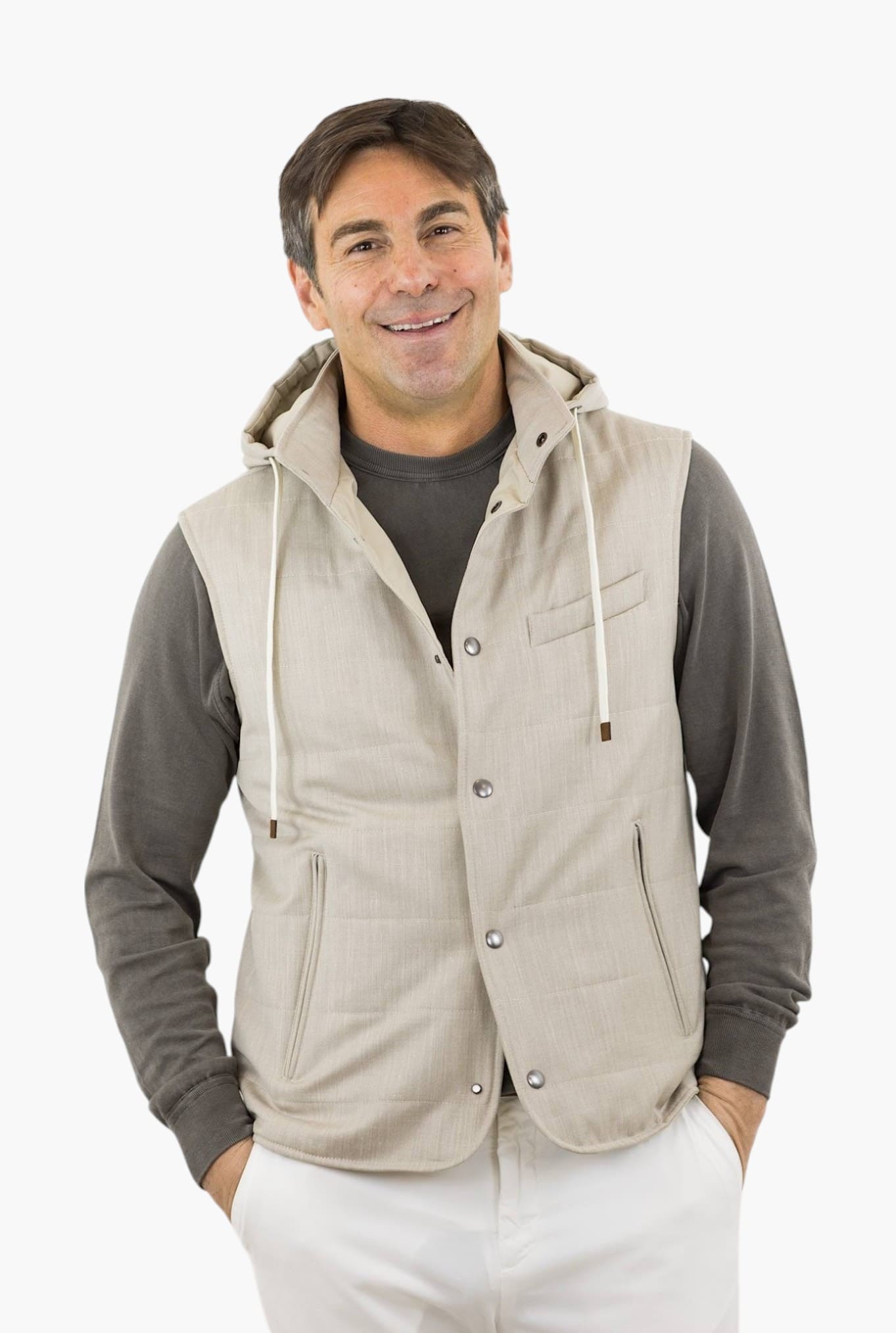 Gilet Cappuccio tessuto Loro Piana Beige - Guarino Store