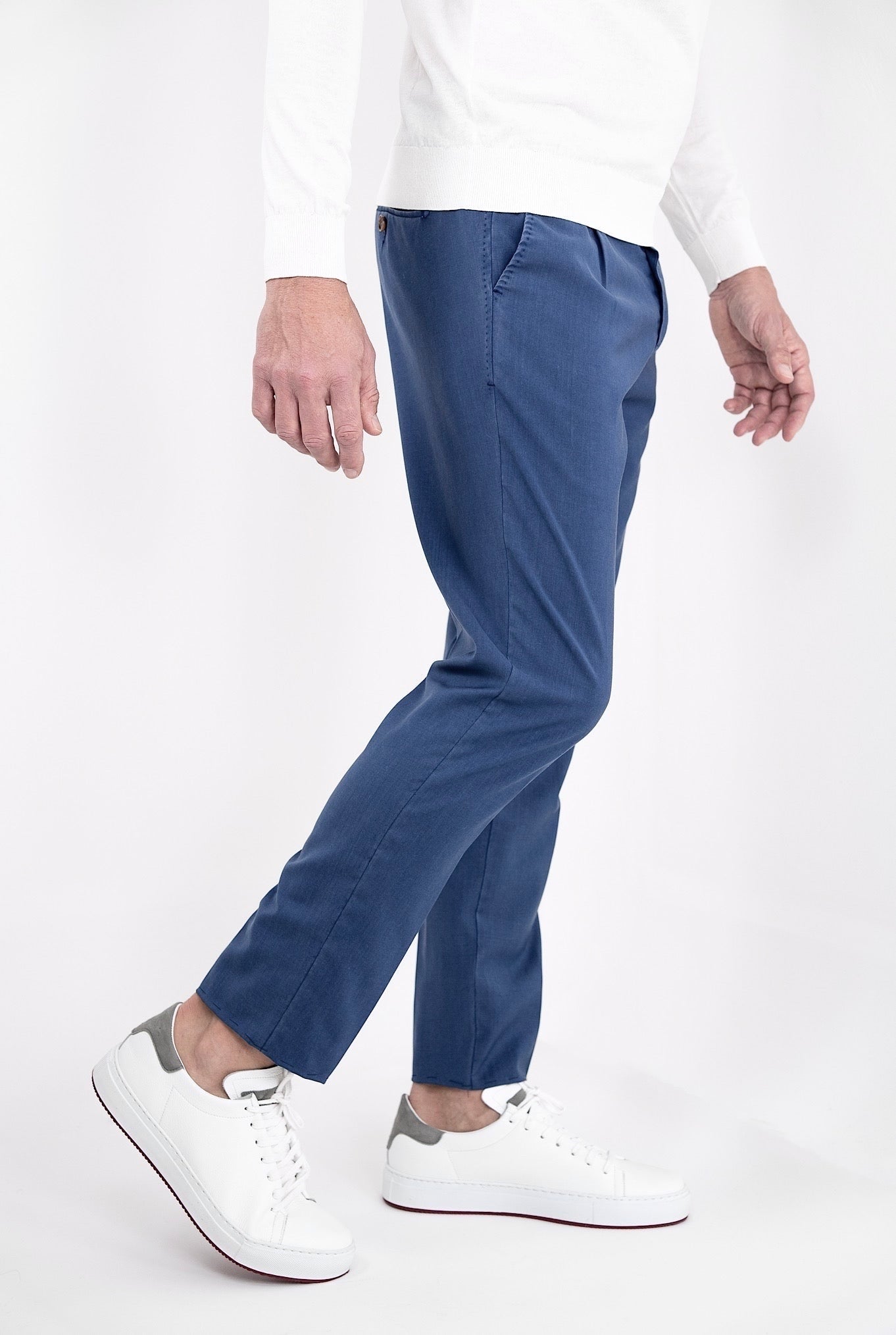 MYTHS Pantaloni Fresco Lana con Pinces Blu Medio