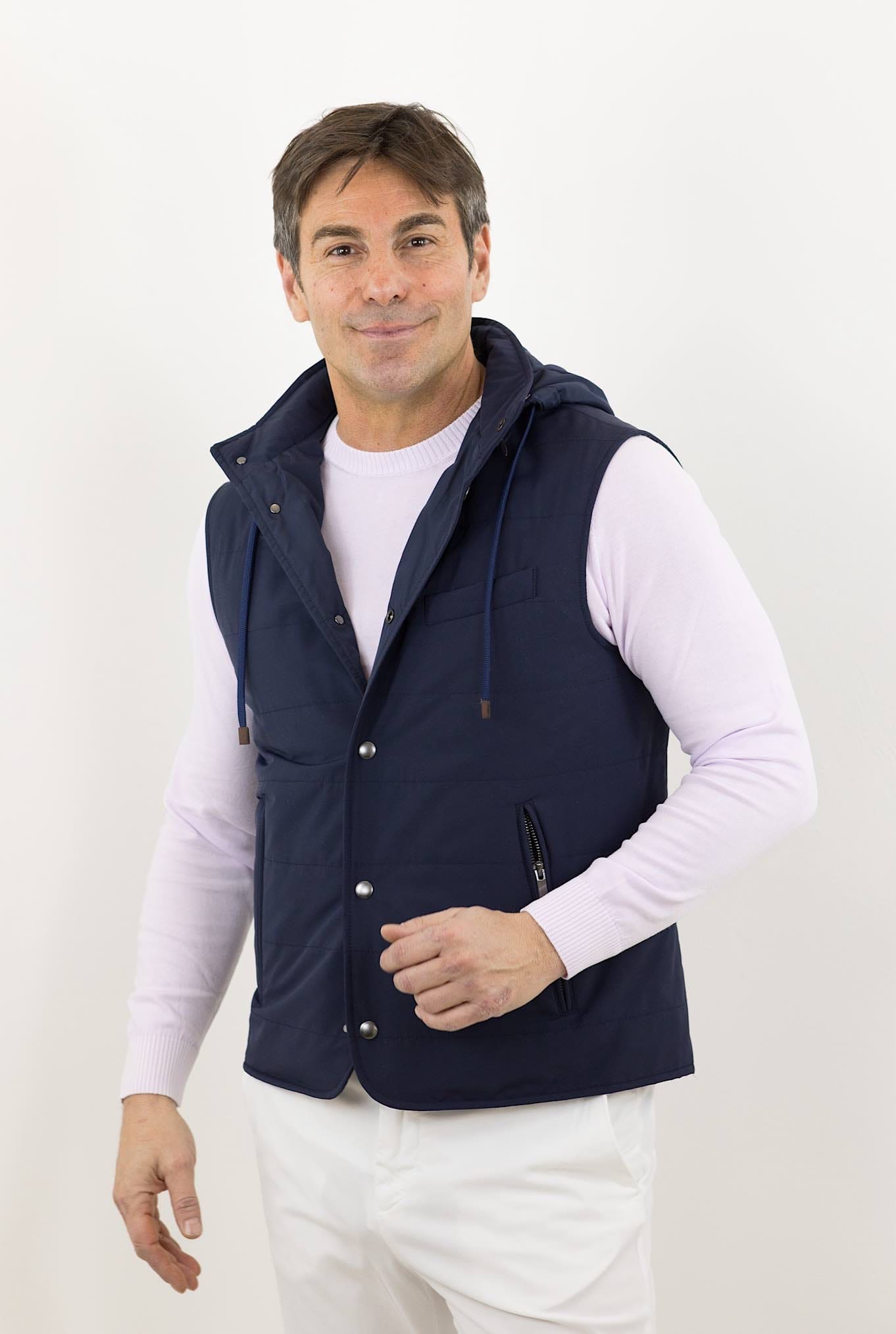 Gilet Cappuccio tessuto Loro Piana Blu - Guarino Store